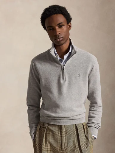 POLO RALPH LAUREN Áo Pullover Nam Tay Dài Mesh-Knit Cotton Quarter-Zip Sweater