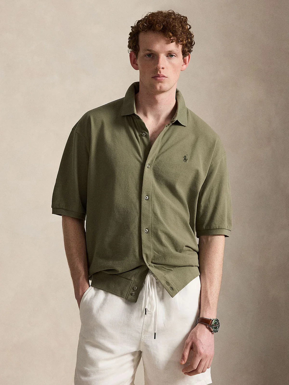 POLO RALPH LAUREN Áo Cardigan Nam Tay Ngắn Relaxed Fit Cotton Mesh Shirt