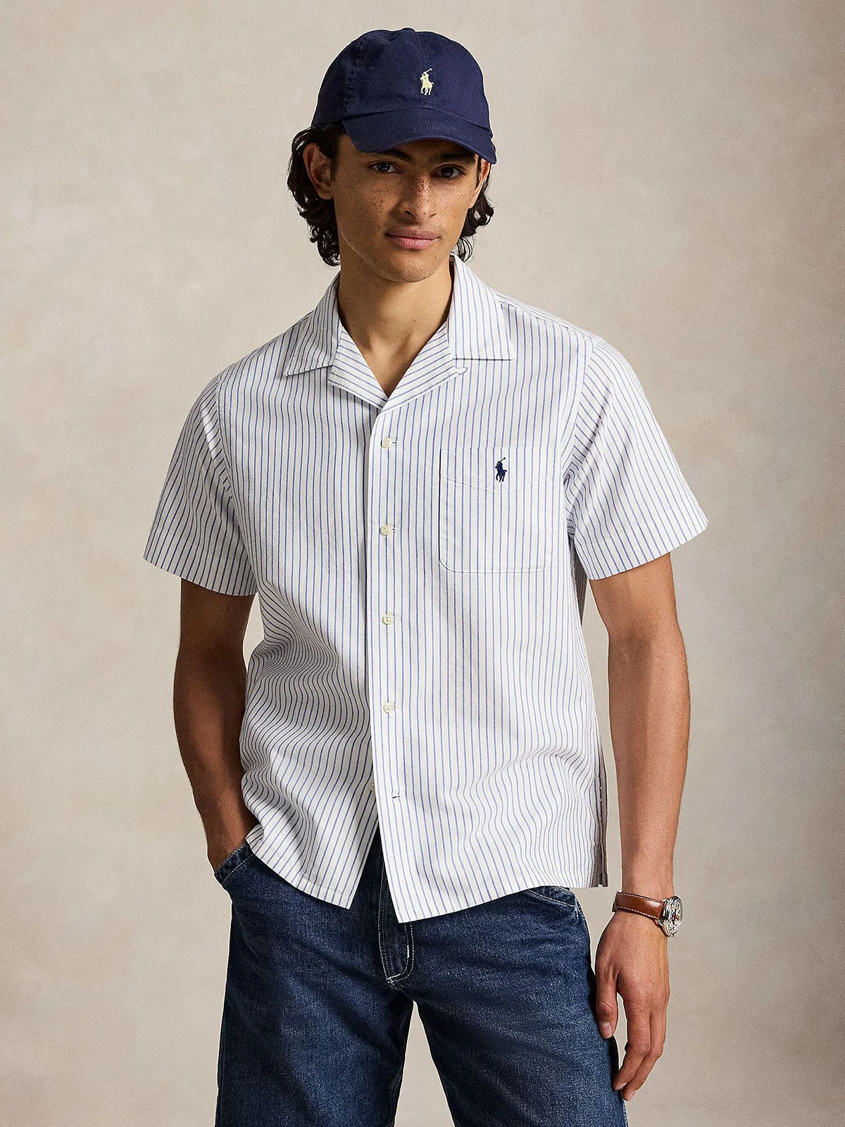 POLO RALPH LAUREN Áo Sơ Mi Nam Tay Ngắn Classic Fit Striped Oxford Camp Shirt