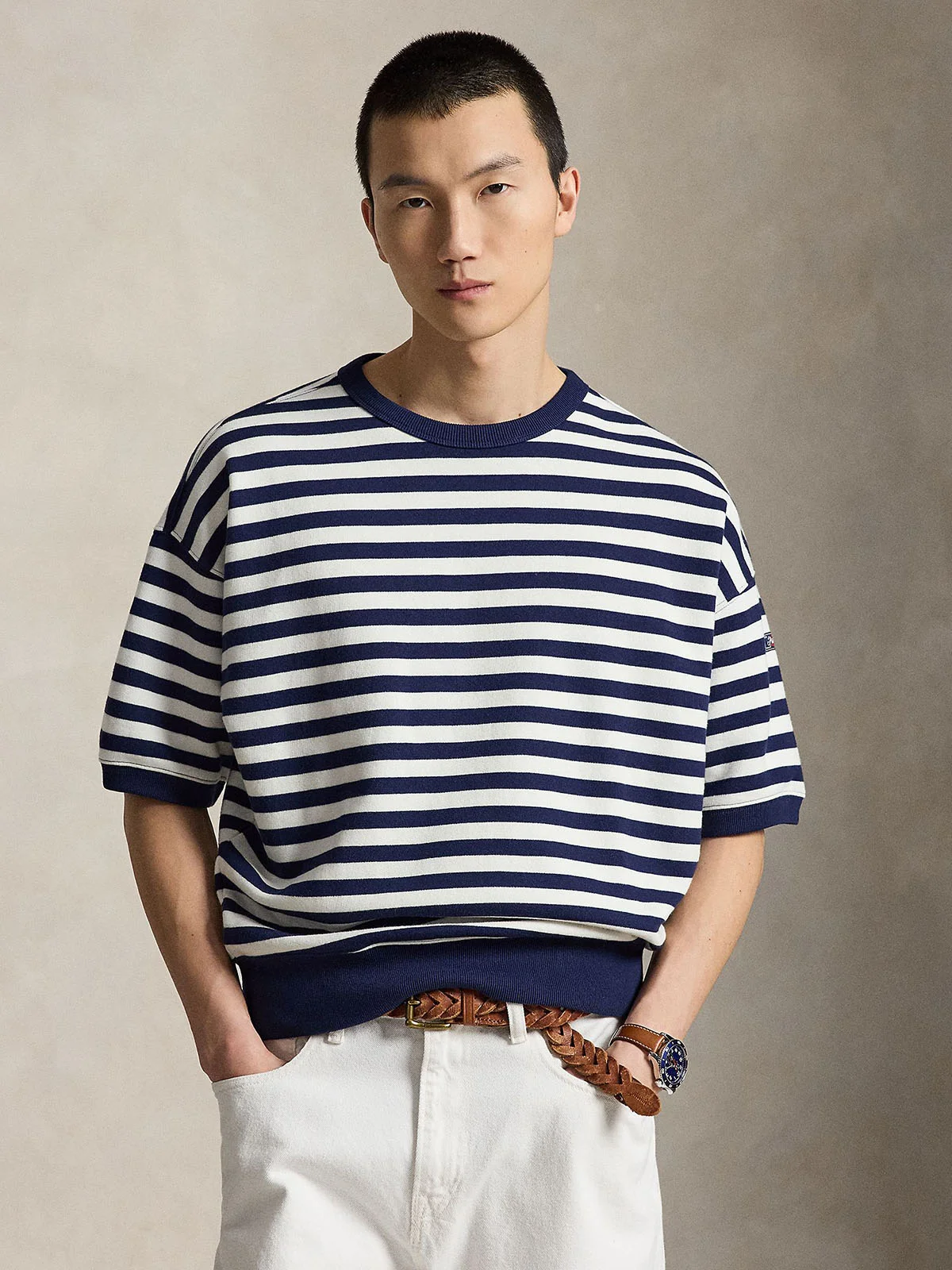 POLO RALPH LAUREN Áo Pullover Nam Tay Ngắn Relaxed Fit Striped Fleece Sweatshirt