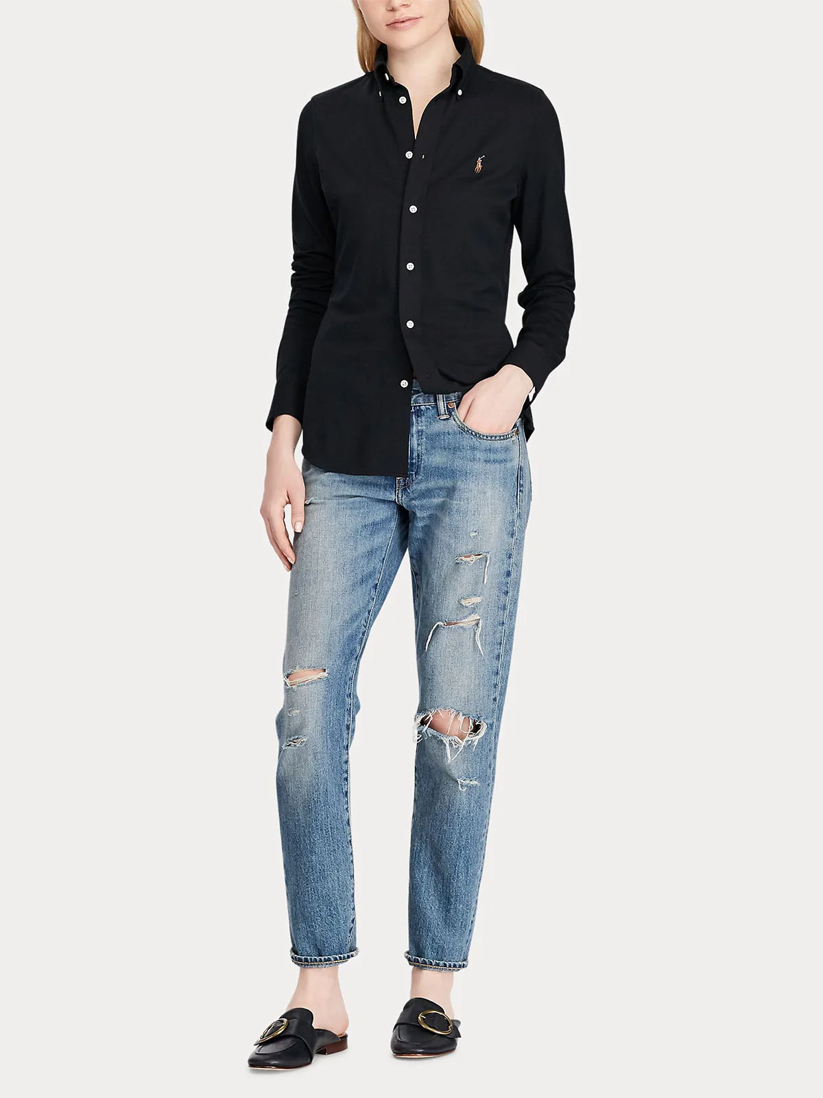 POLO RALPH LAUREN Áo Sơ Mi Nữ Tay Dài Knit Cotton Oxford Shirt