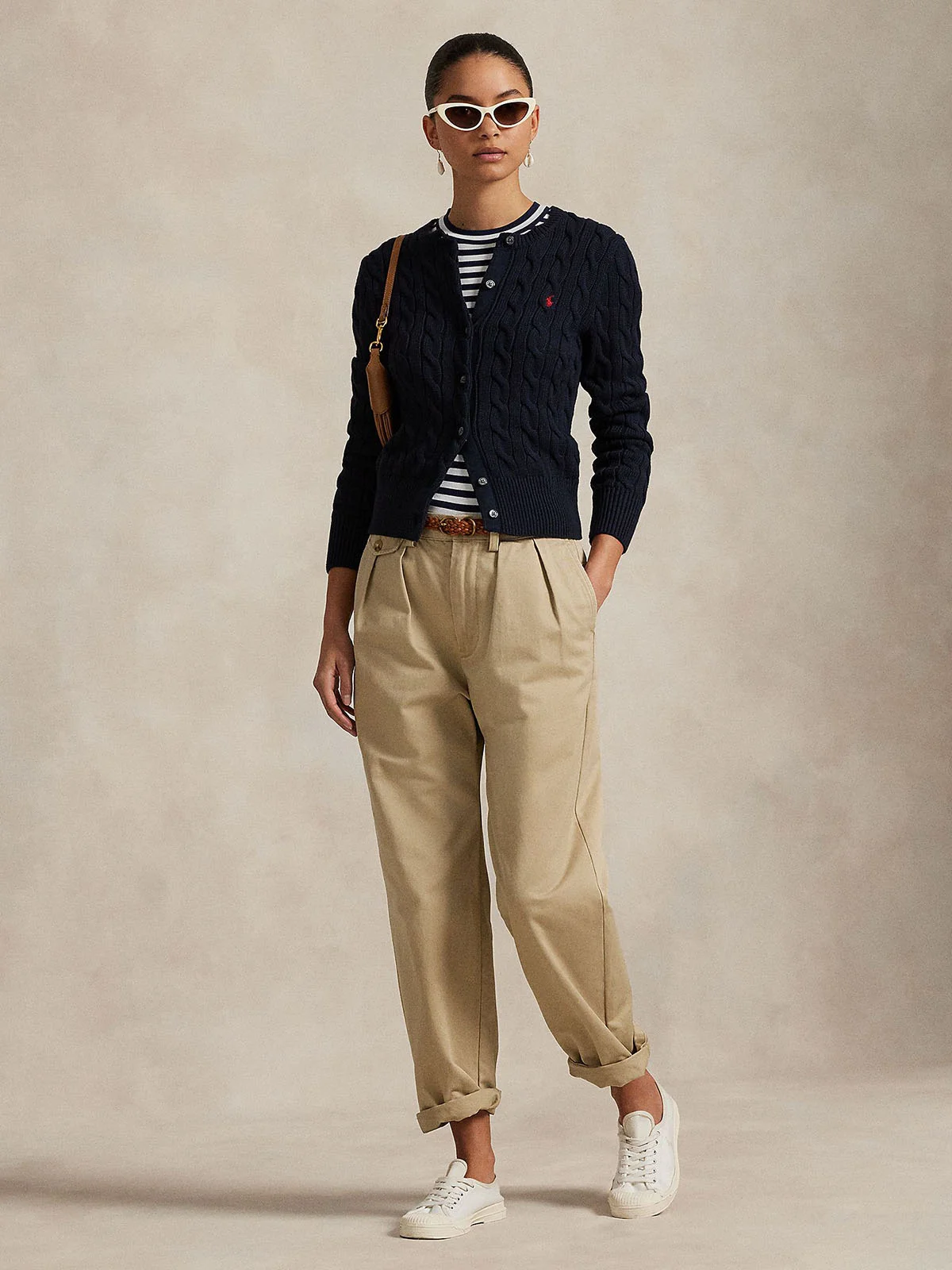POLO RALPH LAUREN Áo Cardigan Nữ Tay Dài Cable-Knit Cotton Crewneck Cardigan