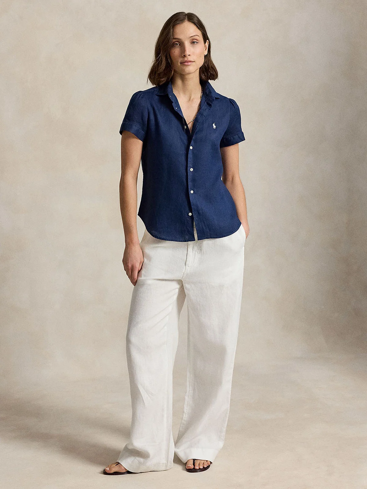 POLO RALPH LAUREN Áo Sơ Mi Nữ Tay Ngắn Linen Short-Sleeve Shirt