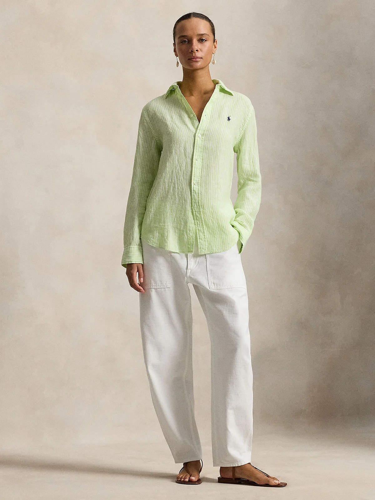 POLO RALPH LAUREN Áo Sơ Mi Nữ Tay Dài Classic Fit Striped Linen Shirt