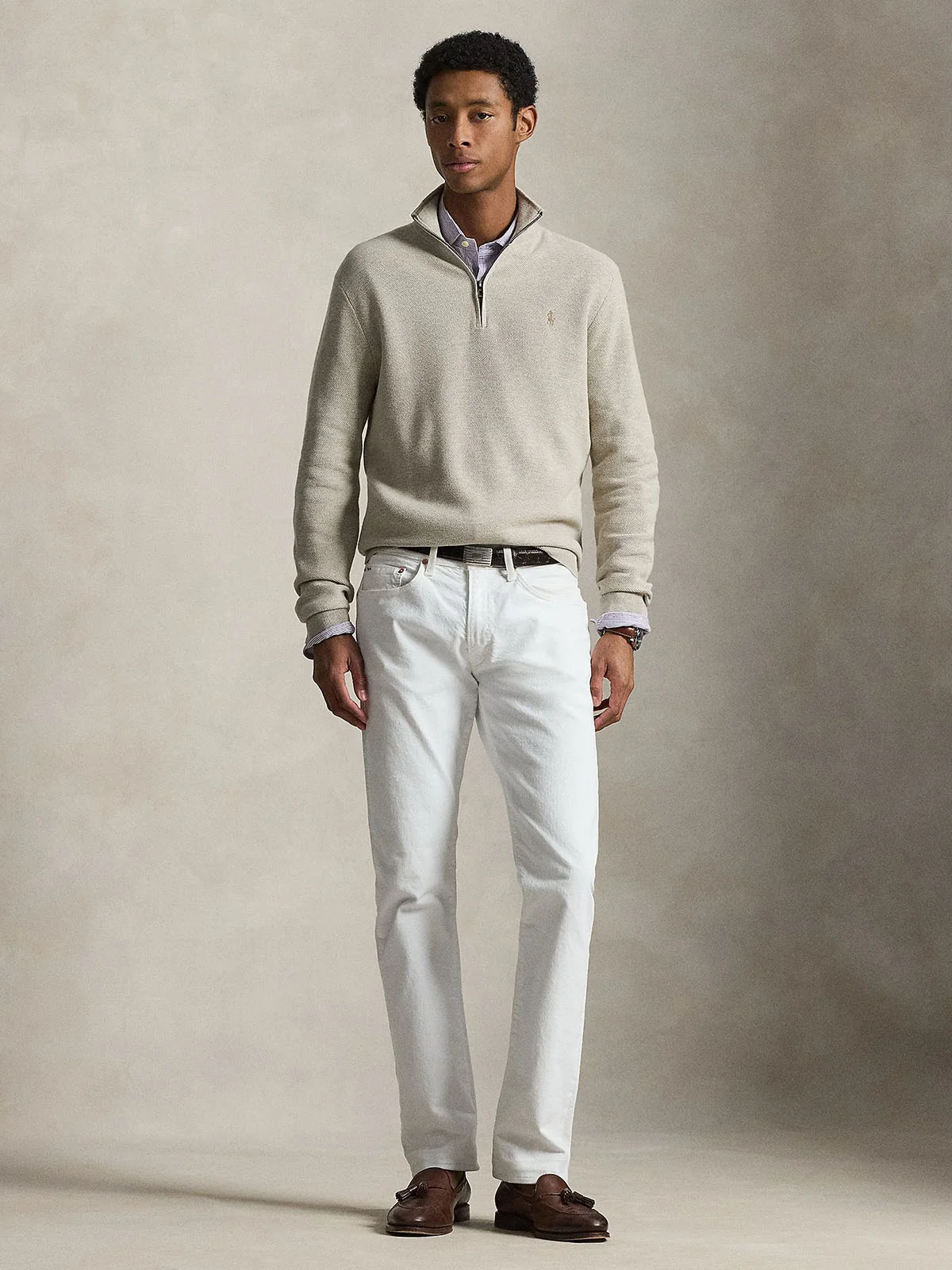 POLO RALPH LAUREN Áo Pullover Nam Tay Dài Mesh-Knit Cotton Quarter-Zip Sweater