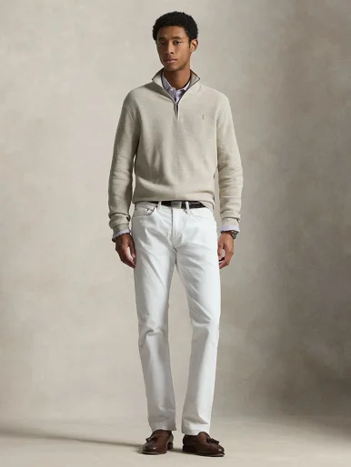 POLO RALPH LAUREN Áo Pullover Nam Tay Dài Mesh-Knit Cotton Quarter-Zip Sweater