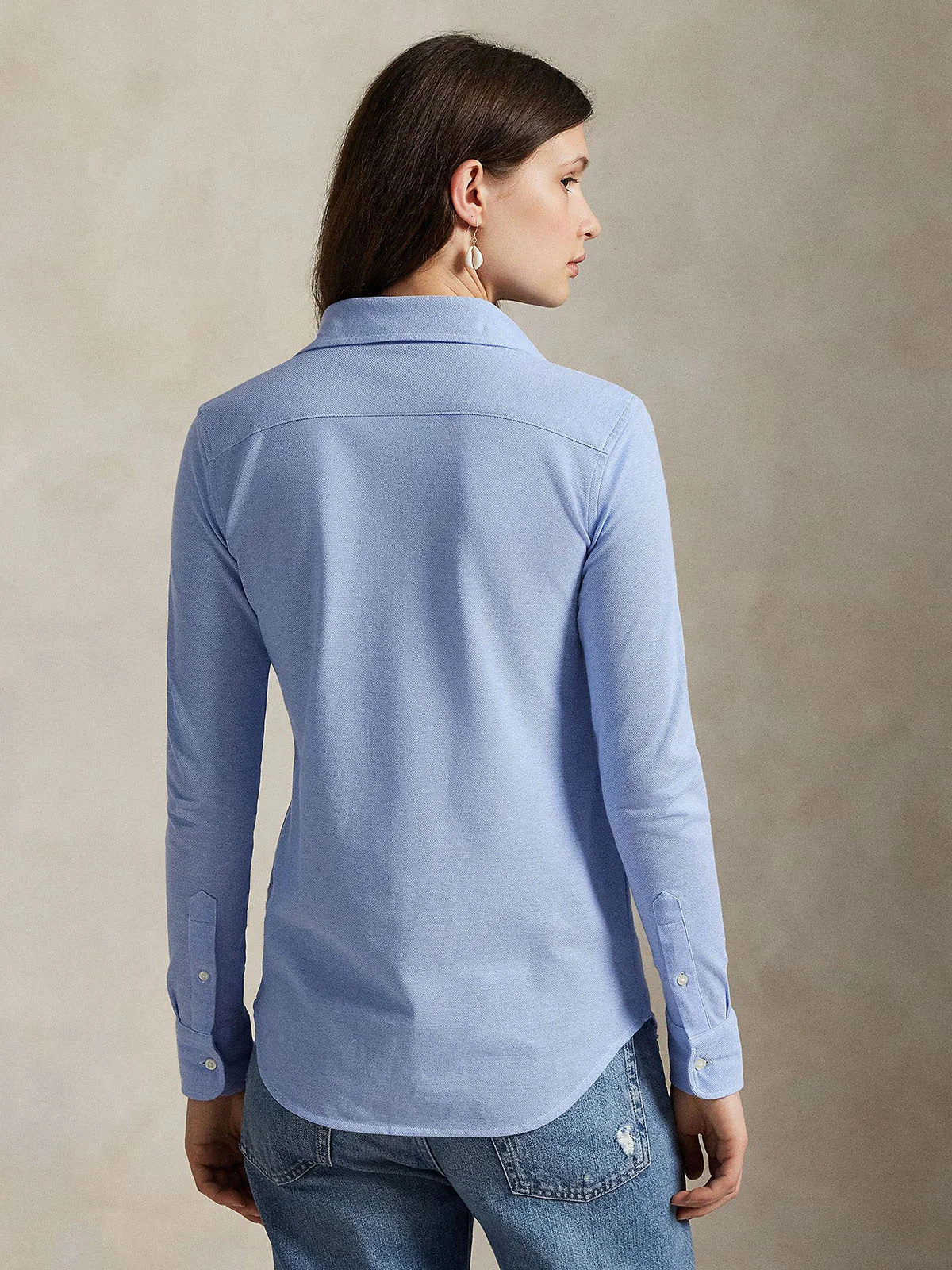 POLO RALPH LAUREN Áo Sơ Mi Nữ Tay Dài Slim Fit Knit Cotton Oxford Shirt