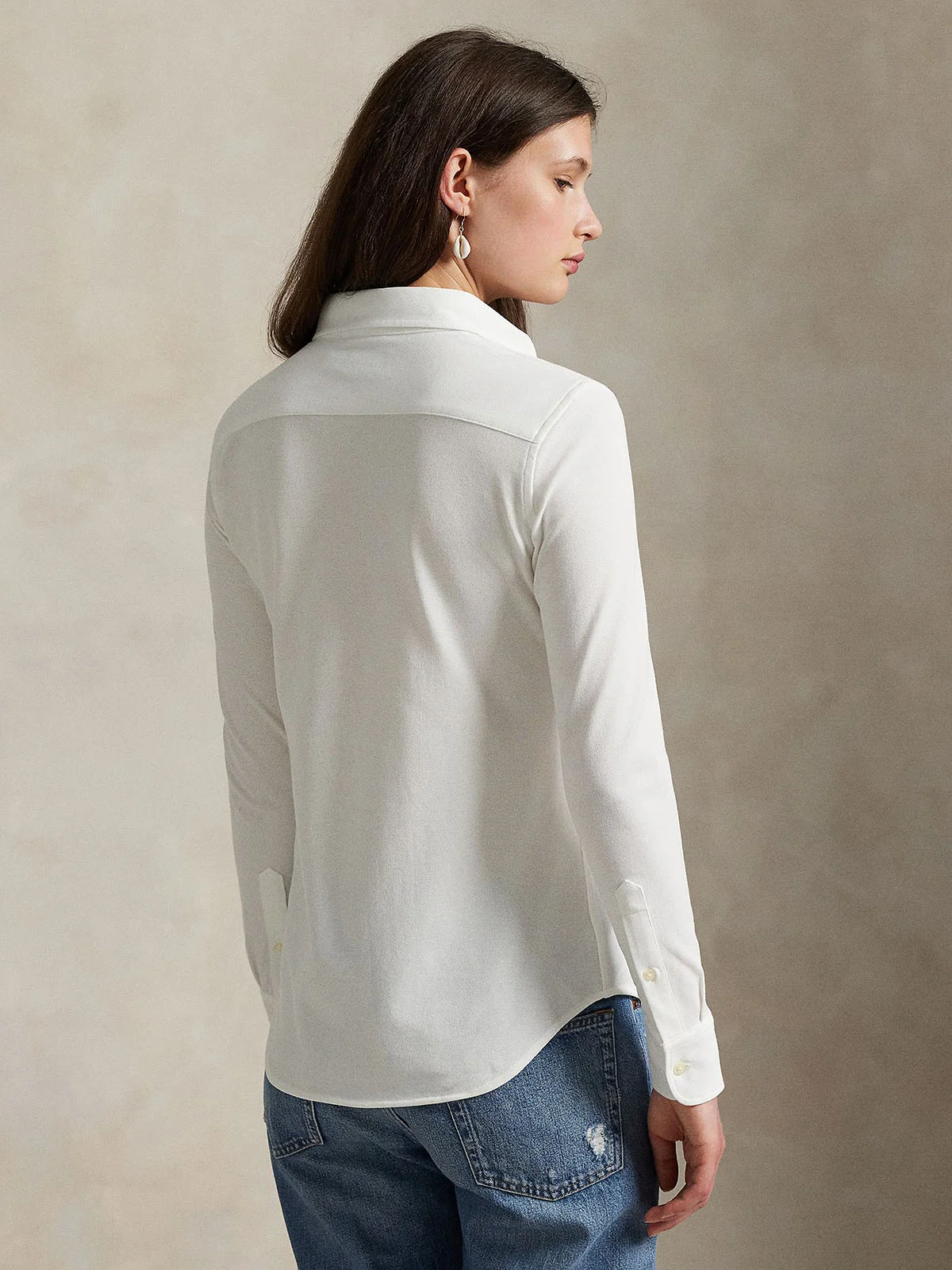 POLO RALPH LAUREN Áo Sơ Mi Nữ Tay Dài Slim Fit Knit Cotton Oxford Shirt