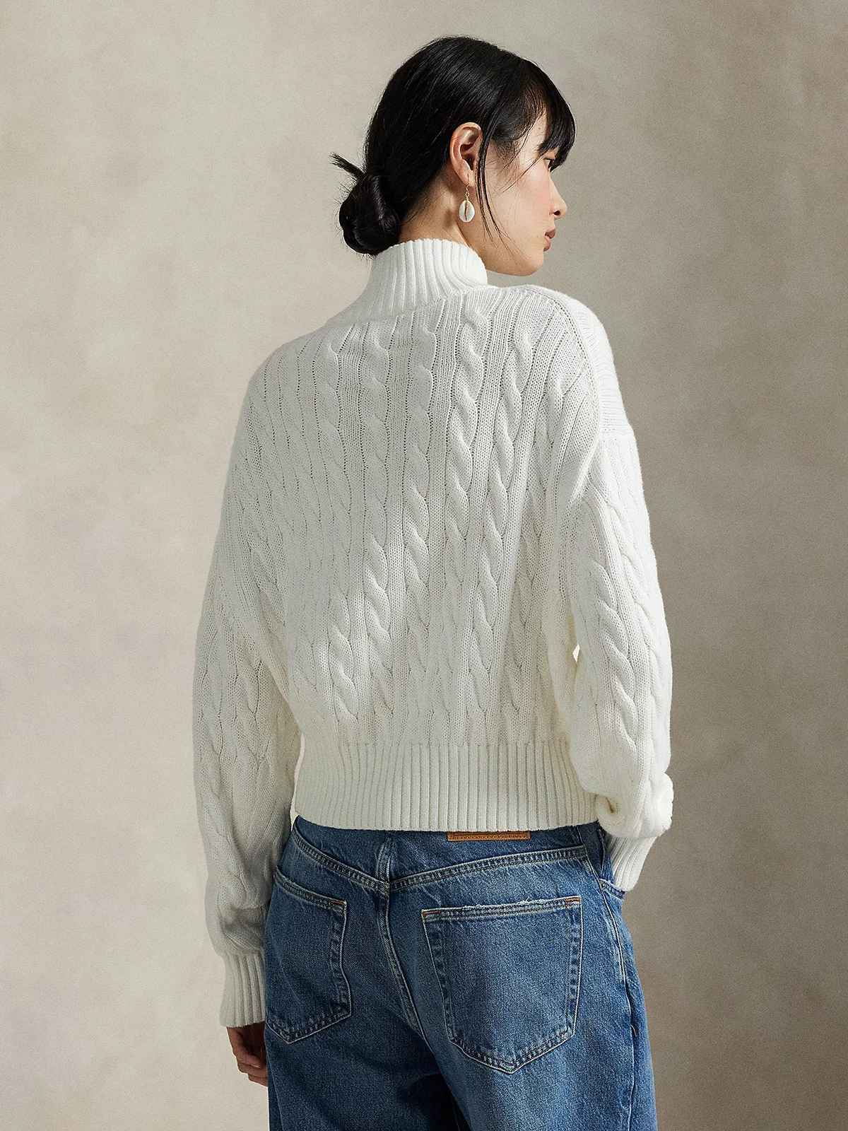 POLO RALPH LAUREN Áo Sweater Nữ Tay Dài Cable-Knit Cotton Quarter-Zip Sweater