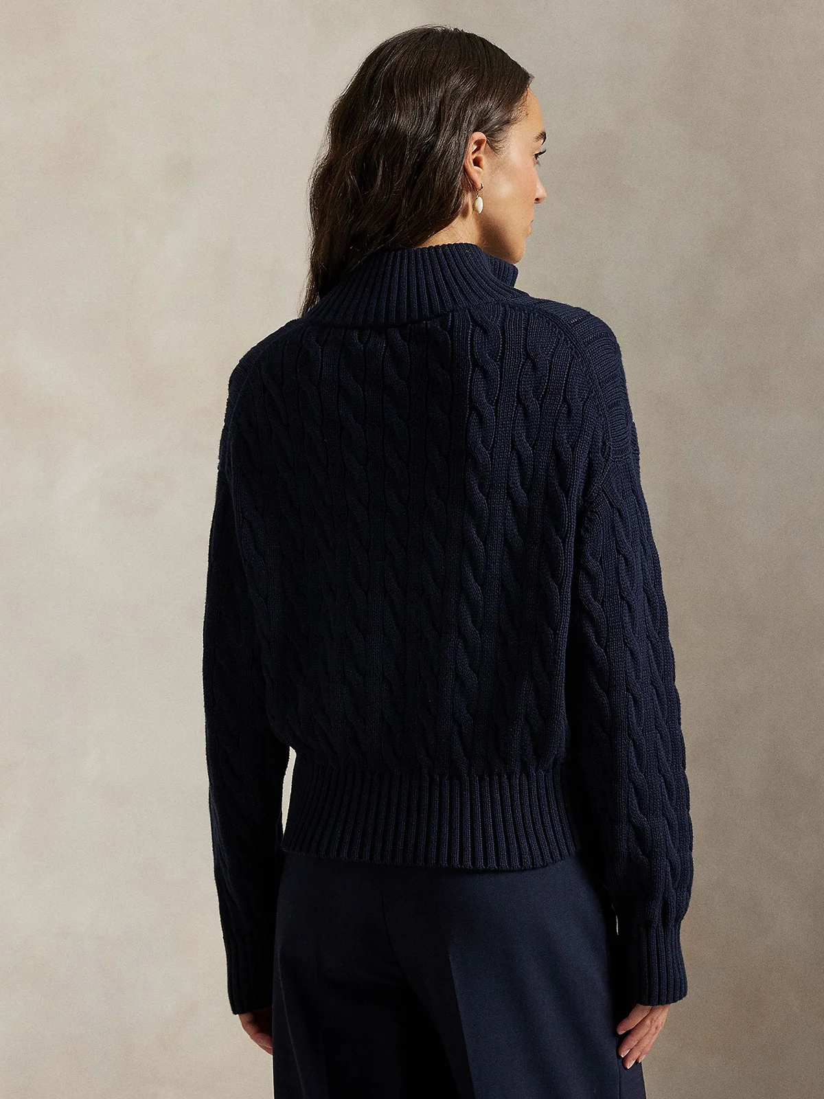 POLO RALPH LAUREN Áo Sweater Nữ Tay Dài Cable-Knit Cotton Quarter-Zip Sweater