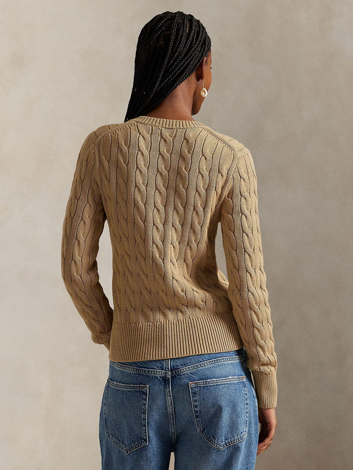 POLO RALPH LAUREN Áo Cardigan Nữ Tay Dài Cable-Knit Cotton Crewneck Cardigan