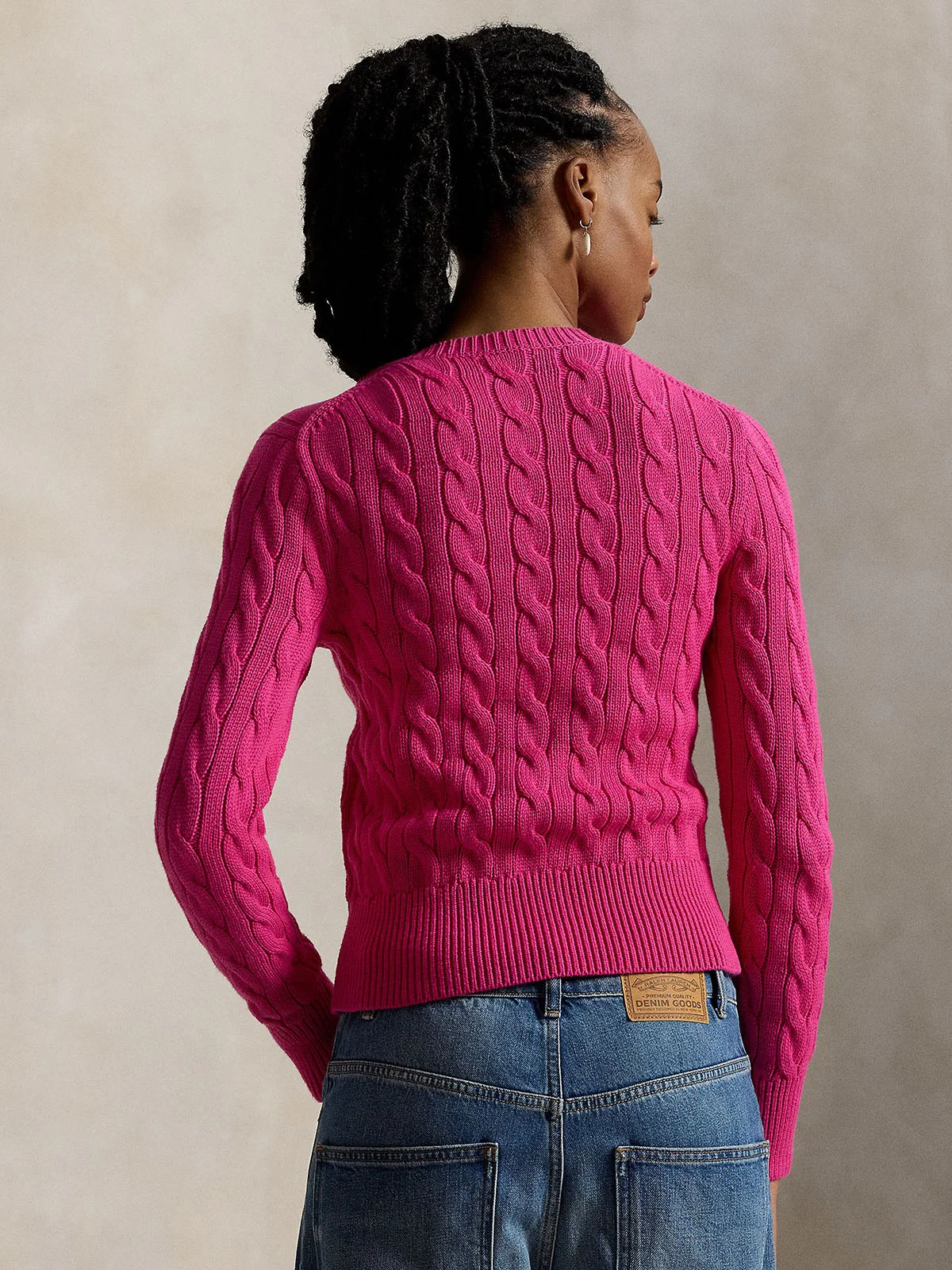 POLO RALPH LAUREN Áo Cardigan Nữ Tay Dài Cable-Knit Cotton Crewneck Cardigan