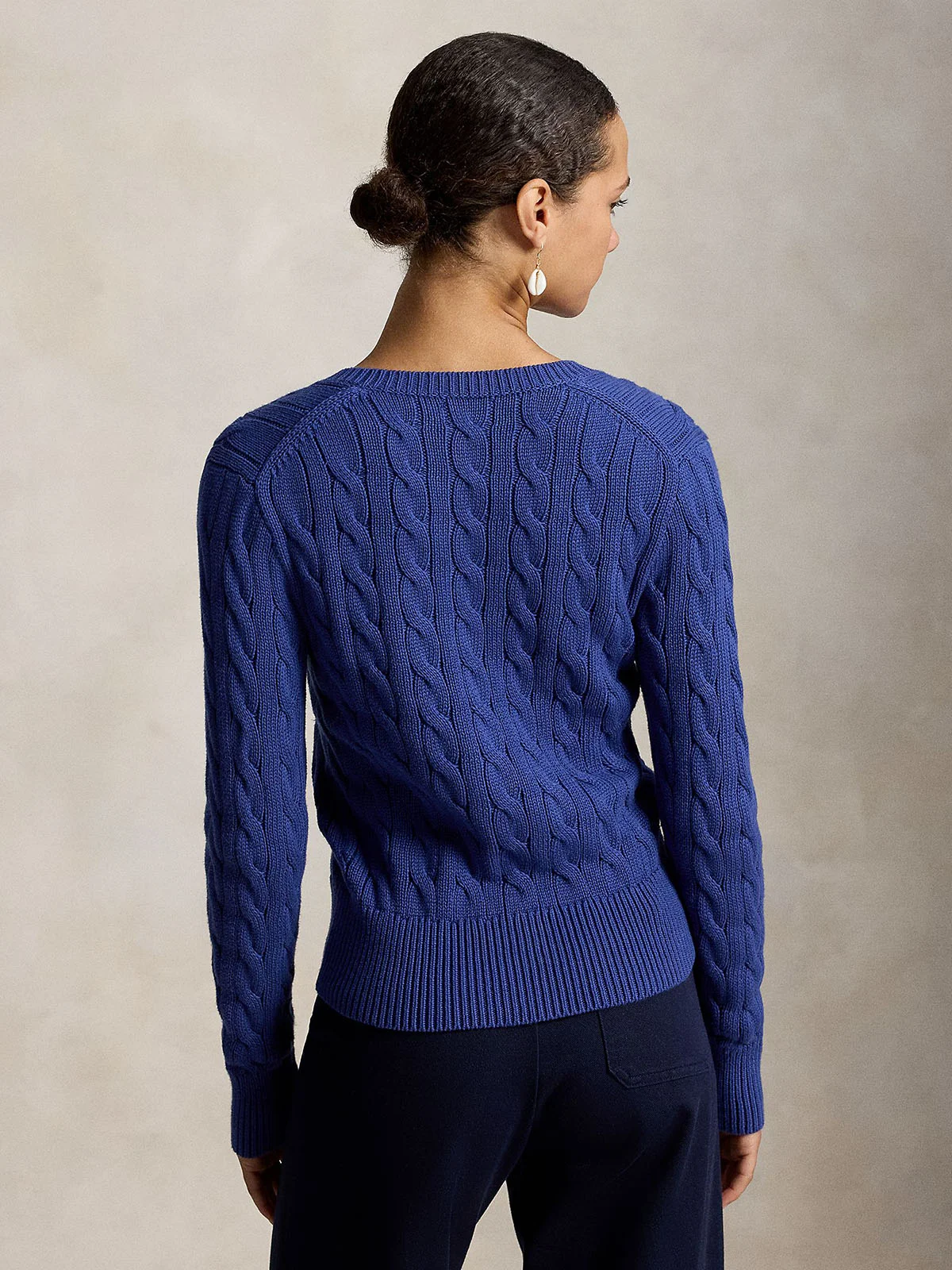 POLO RALPH LAUREN Áo Cardigan Nữ Tay Dài Cable-Knit Cotton Crewneck Cardigan
