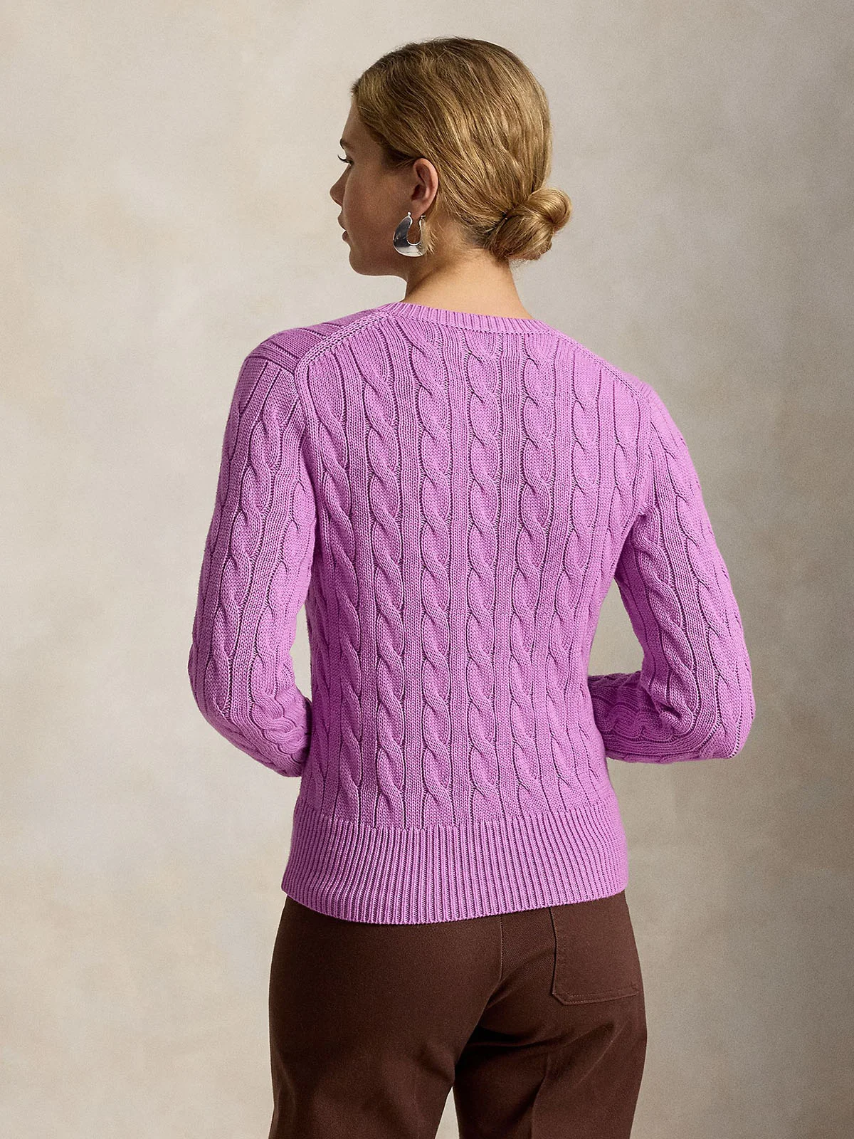 POLO RALPH LAUREN Áo Cardigan Nữ Tay Dài Cable-Knit Cotton Crewneck Cardigan