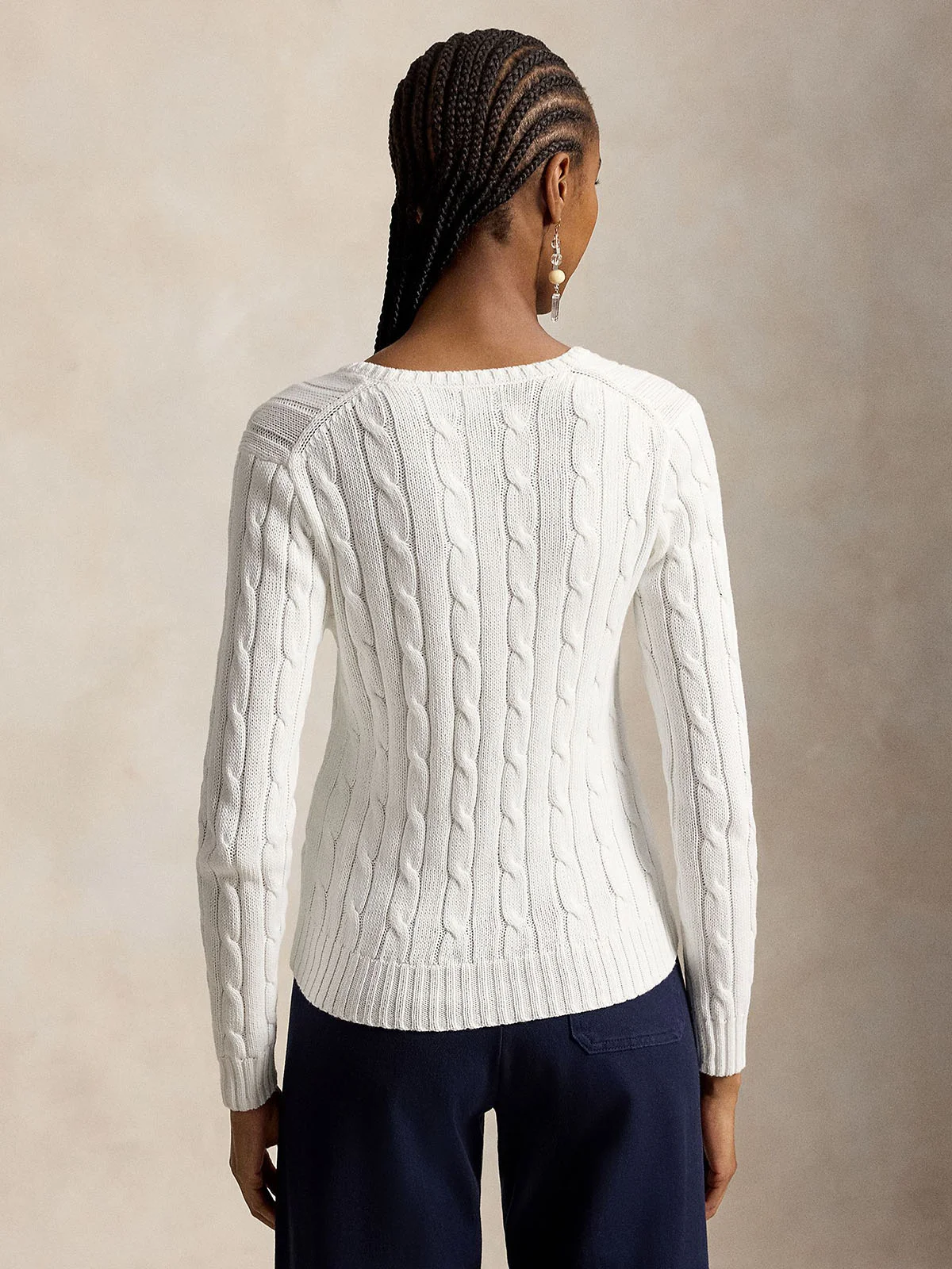 POLO RALPH LAUREN Áo Sweater Nữ Tay Dài Cable-Knit Cotton V-Neck Sweater