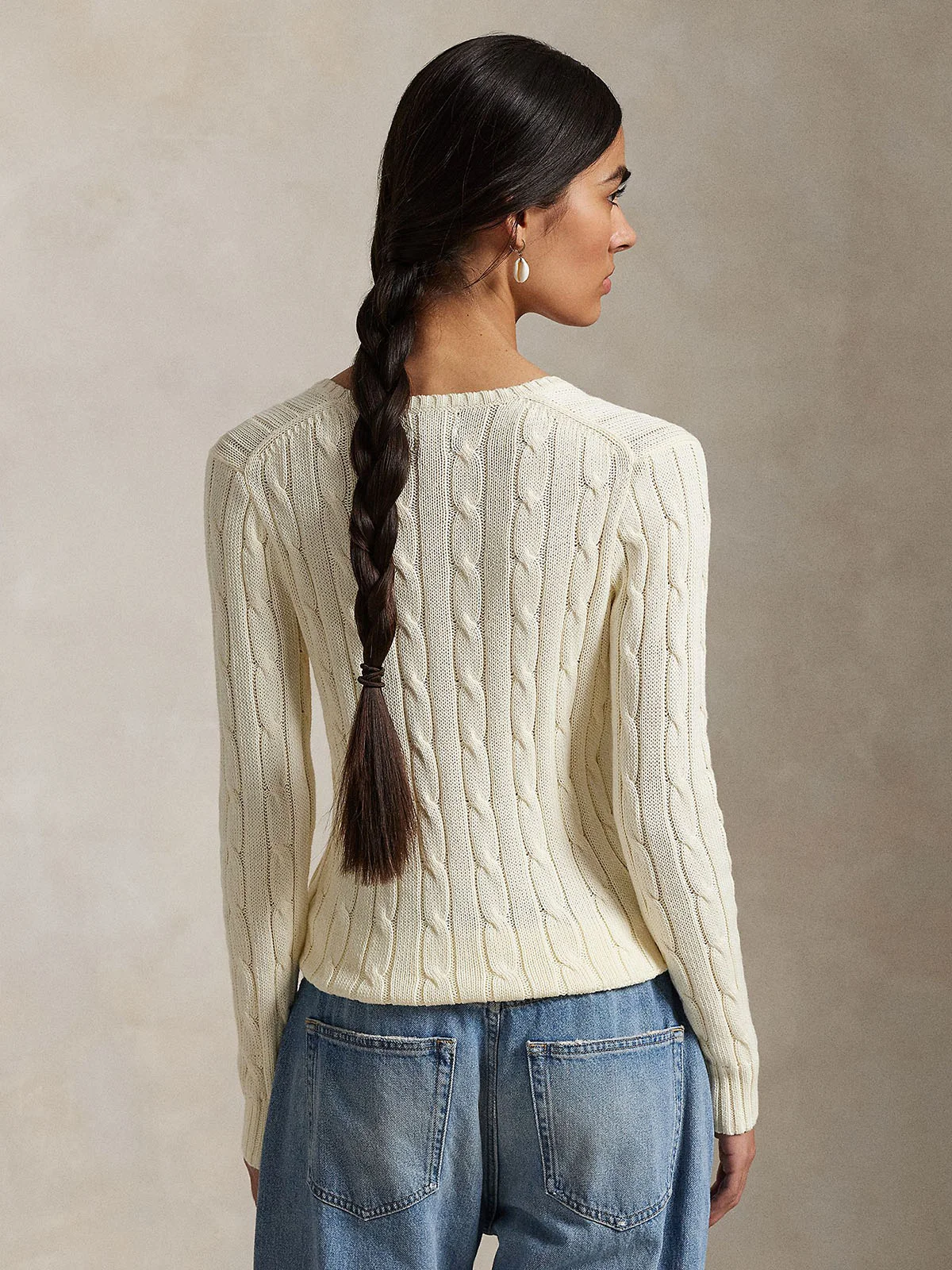 POLO RALPH LAUREN Áo Sweater Nữ Tay Dài Cable-Knit Cotton V-Neck Sweater