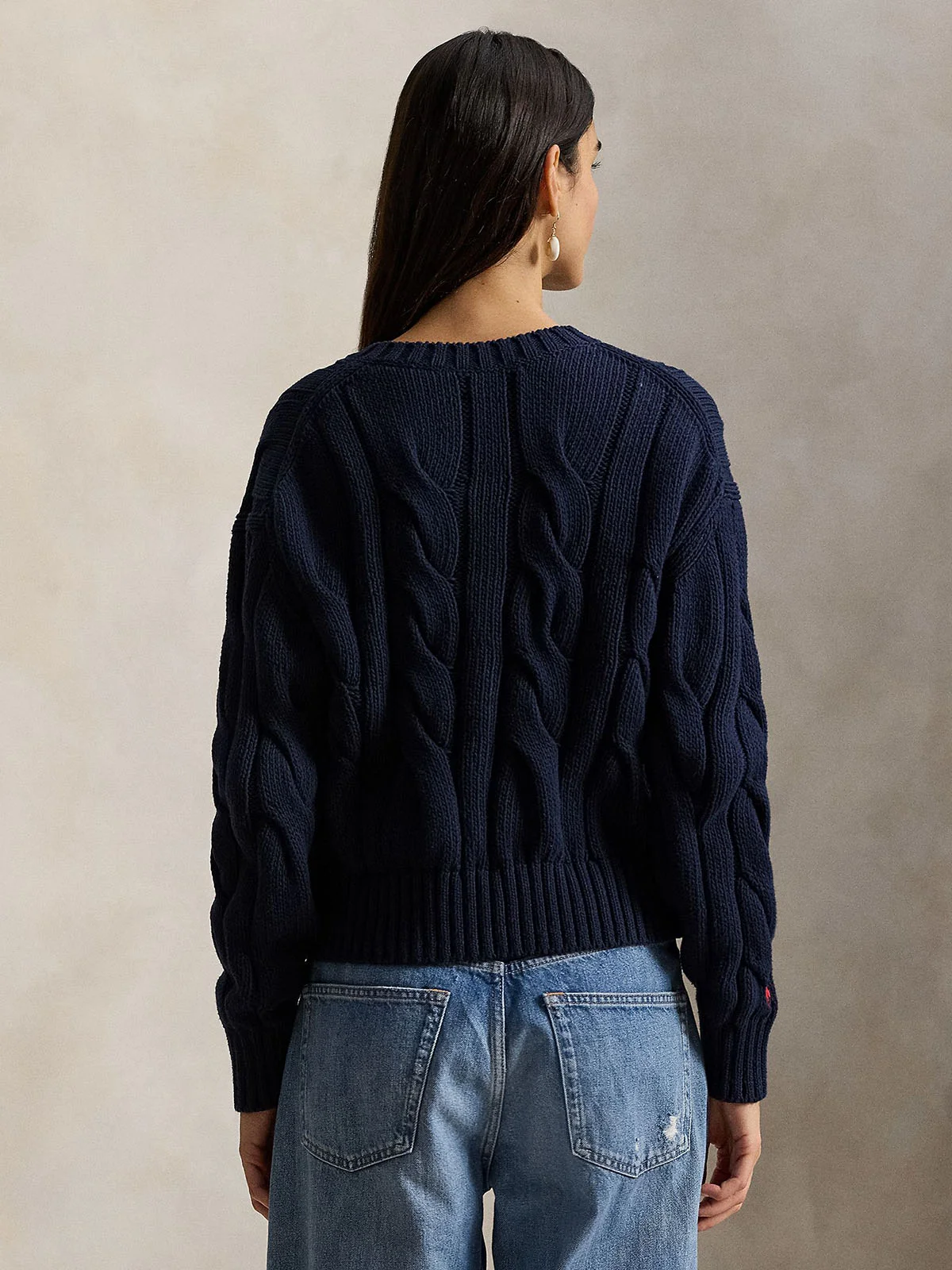 POLO RALPH LAUREN Áo Cardigan Nữ Tay Dài Cable-Knit Cotton Crewneck Cardigan