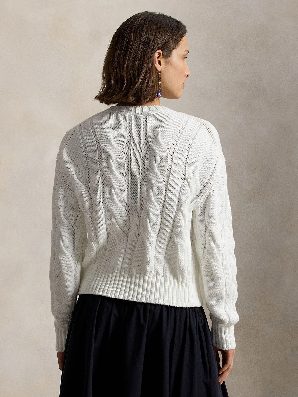 POLO RALPH LAUREN Áo Cardigan Nữ Tay Dài Cable-Knit Cotton Crewneck Cardigan
