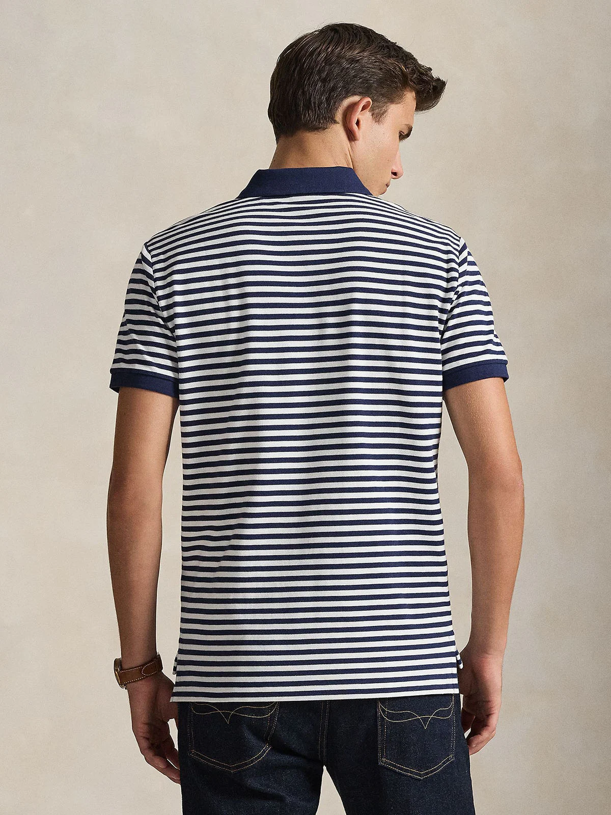 POLO RALPH LAUREN Áo Polo Nam Tay Ngắn Custom Slim Fit Striped Mesh Polo Shirt
