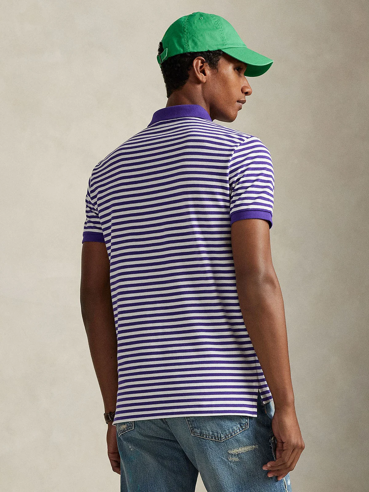POLO RALPH LAUREN Áo Polo Nam Tay Ngắn Custom Slim Fit Striped Mesh Polo Shirt