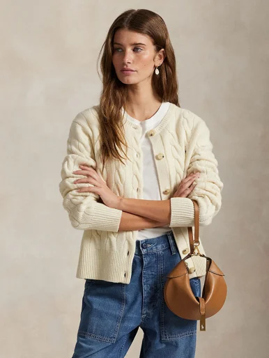 POLO RALPH LAUREN Áo Cardigan Nữ Tay Dài Cable-Knit Wool-Cashmere Cardigan