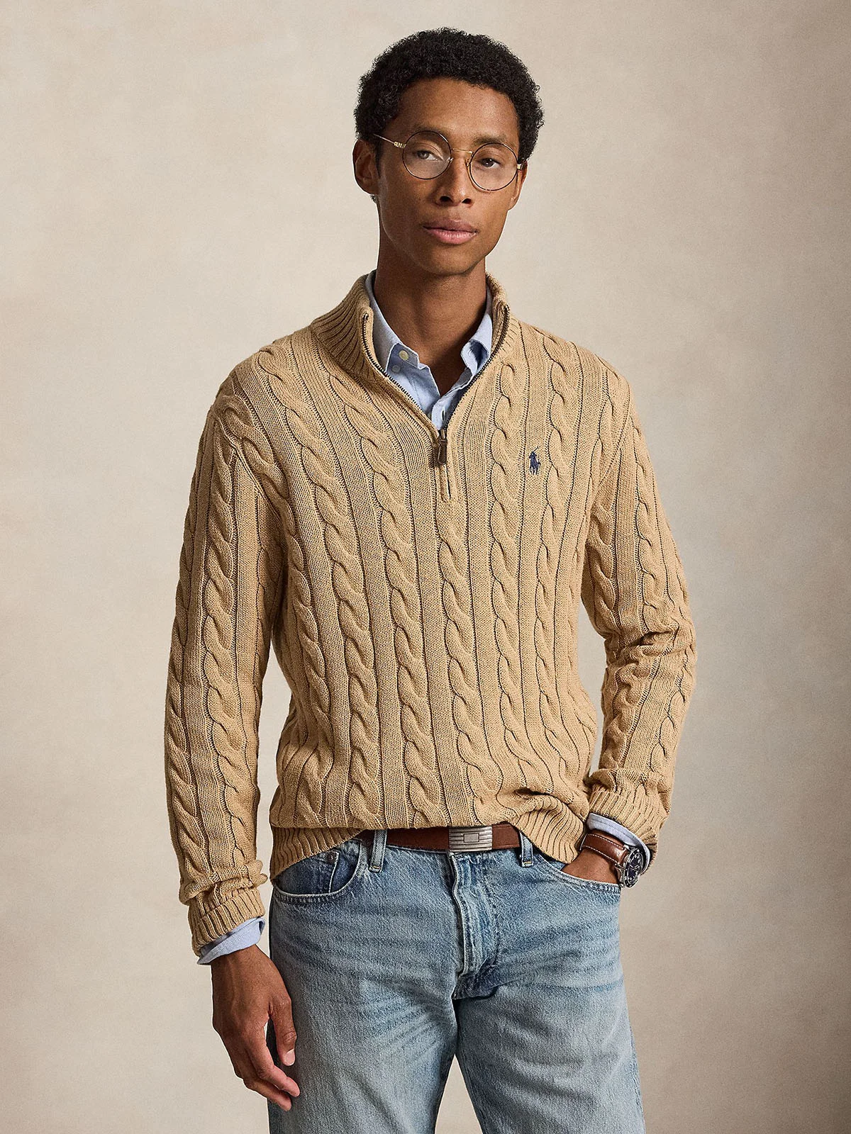 POLO RALPH LAUREN Áo Sweater Nam Tay Dài Cable-Knit Cotton Quarter-Zip Sweater