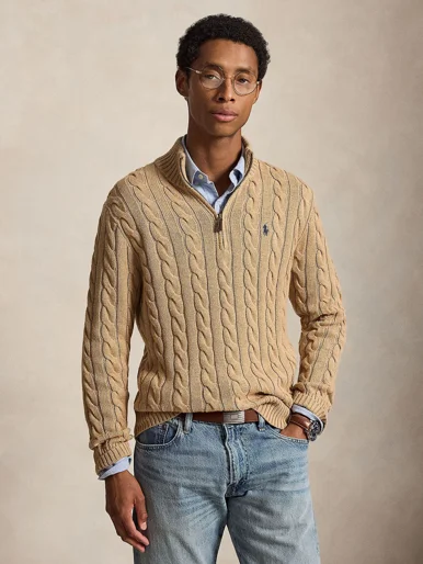 POLO RALPH LAUREN Áo Sweater Nam Tay Dài Cable-Knit Cotton Quarter-Zip Sweater