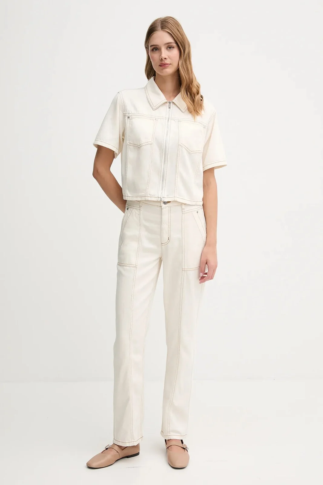 DKNY Quần Dài Nữ Stitch Ecru Denim Pant