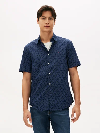 TOMMY HILFIGER Áo Sơ Mi Nam Tay Ngắn Flex Poplin Monogram RF Shirt