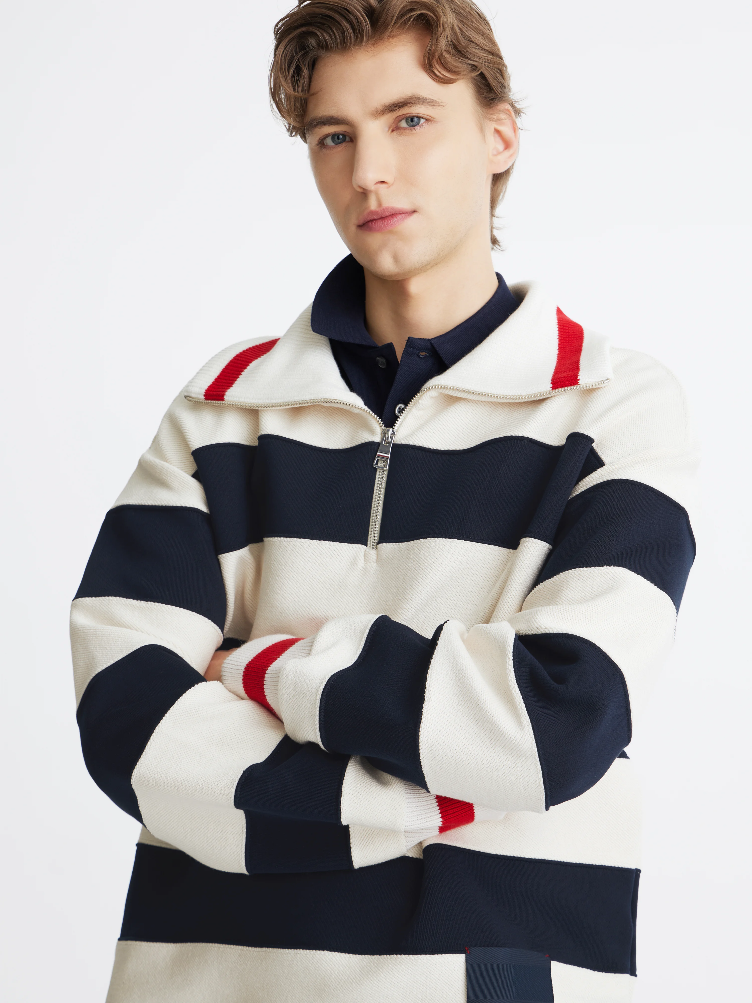 TOMMY HILFIGER Áo Sweatshirt Nam Tay Dài T1 Boxy Breton Stripe Half Zip
