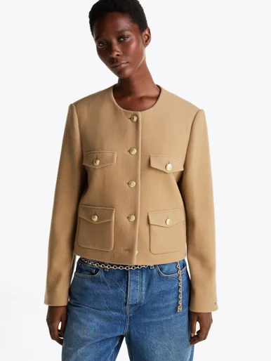 TOMMY HILFIGER Áo Khoác Nữ Tay Dài Crop Wool Gold Button Jacket