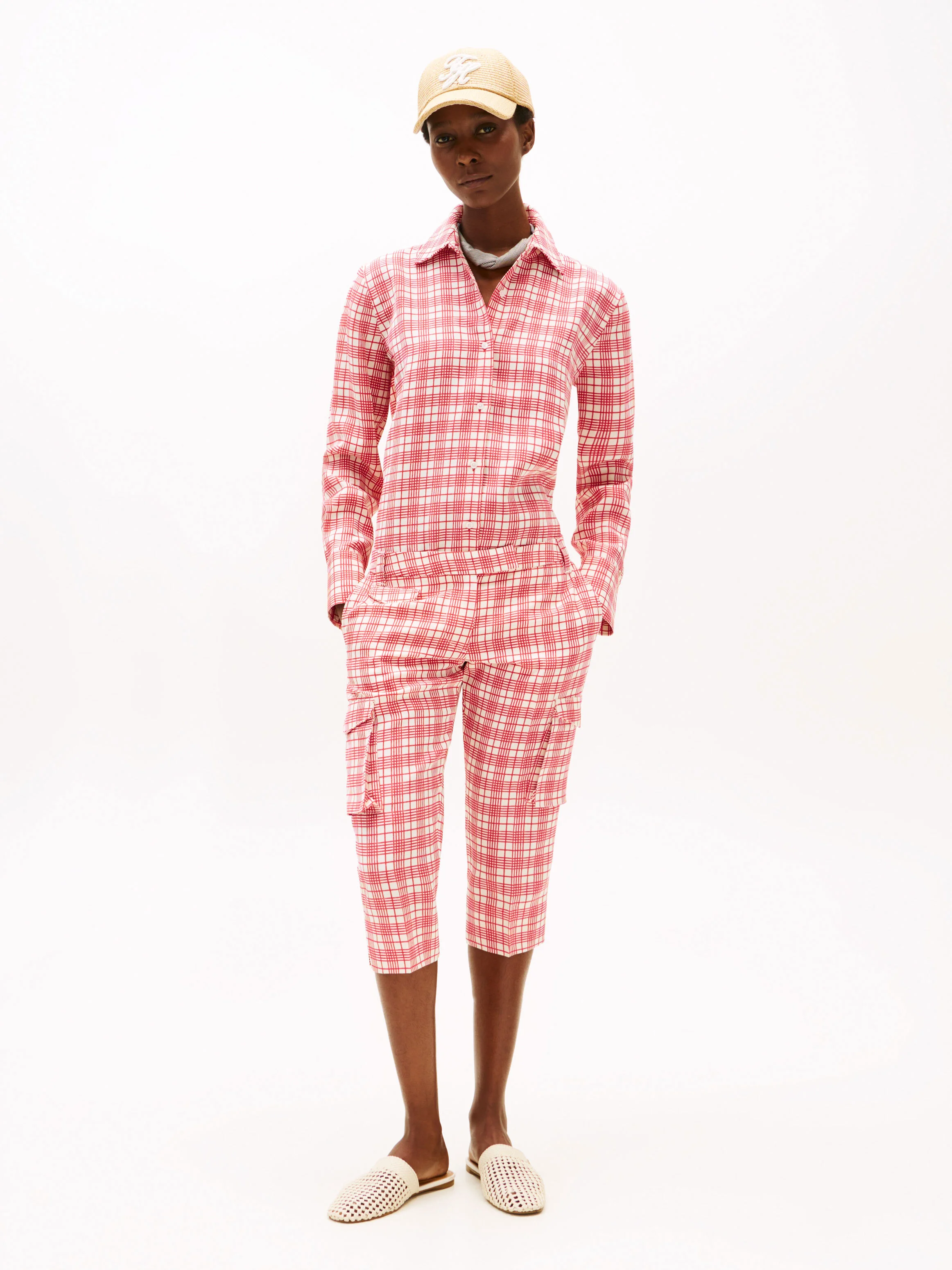 TOMMY HILFIGER Quần Dài Nữ NYFW Capri Cargo Pants Check