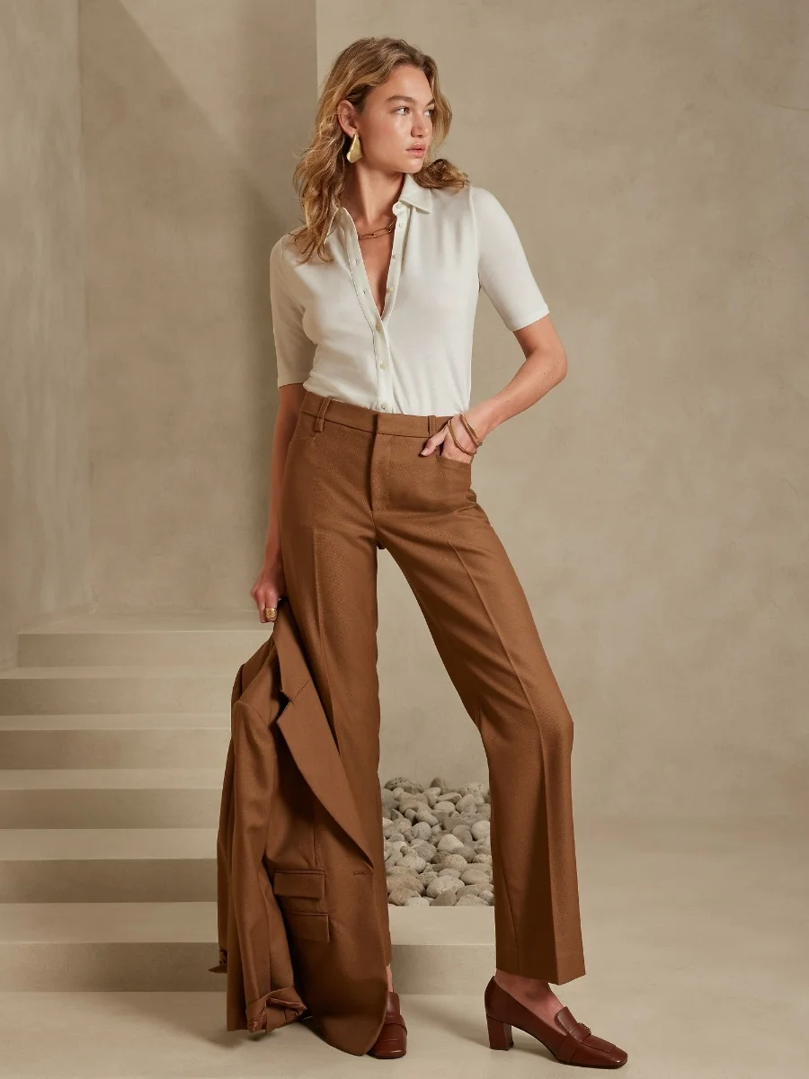 BANANA REPUBLIC Áo Thun Tay Ngắn Nữ Ss Interlock Button Front Polo