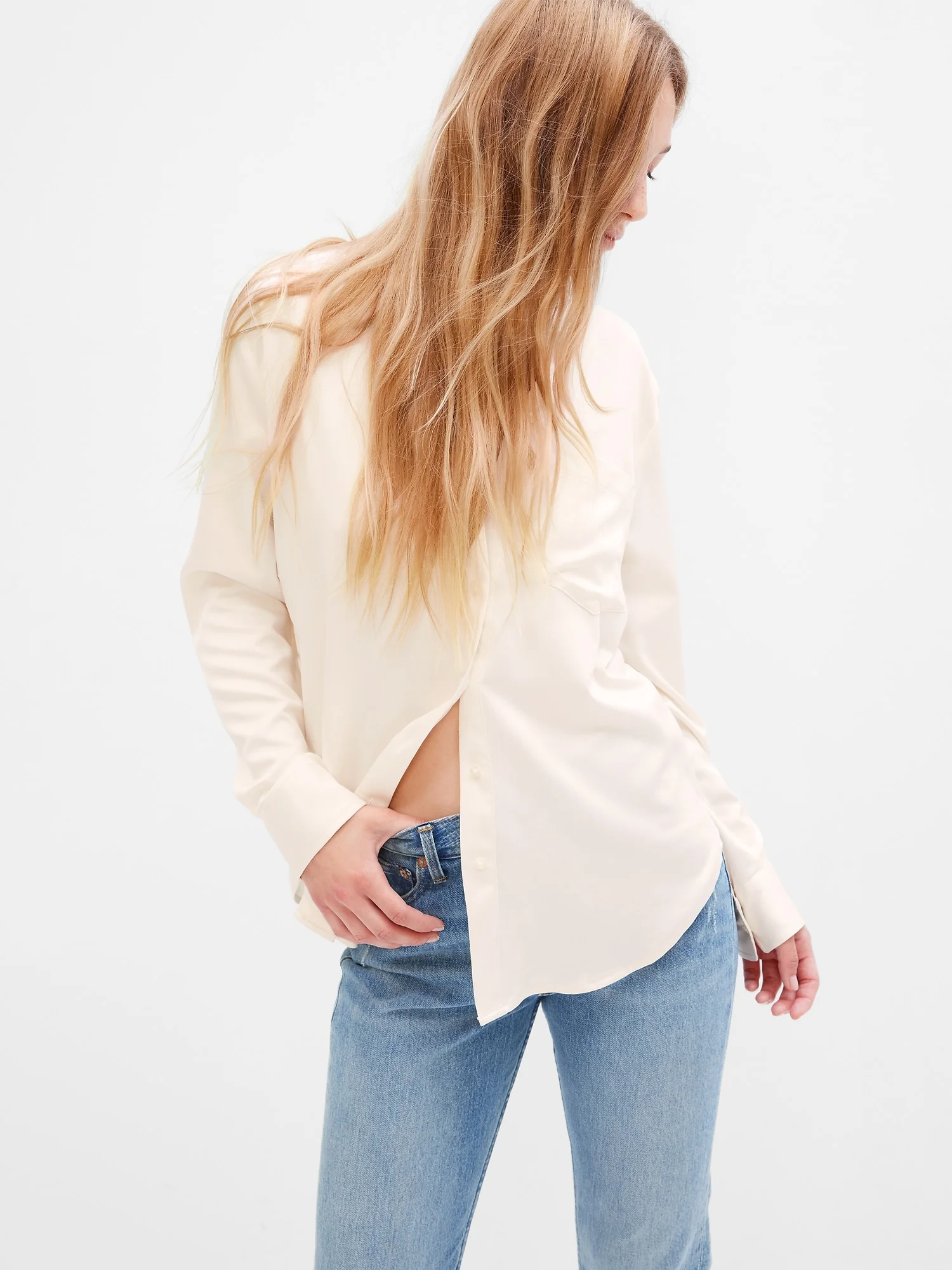 GAP Áo Sơ Mi Tay Dài Nữ - Satin