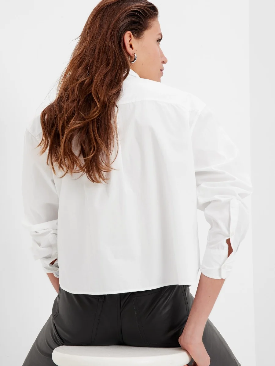 GAP Áo Sơ Mi Tay Dài Nữ - Cropped Poplin Shirt