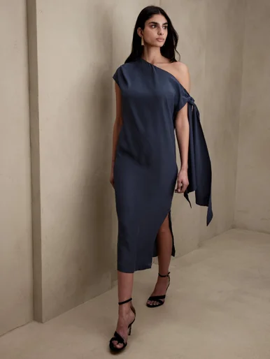 BANANA REPUBLIC Đầm Nữ Sl Asym Tie Shoulder Silk Knee