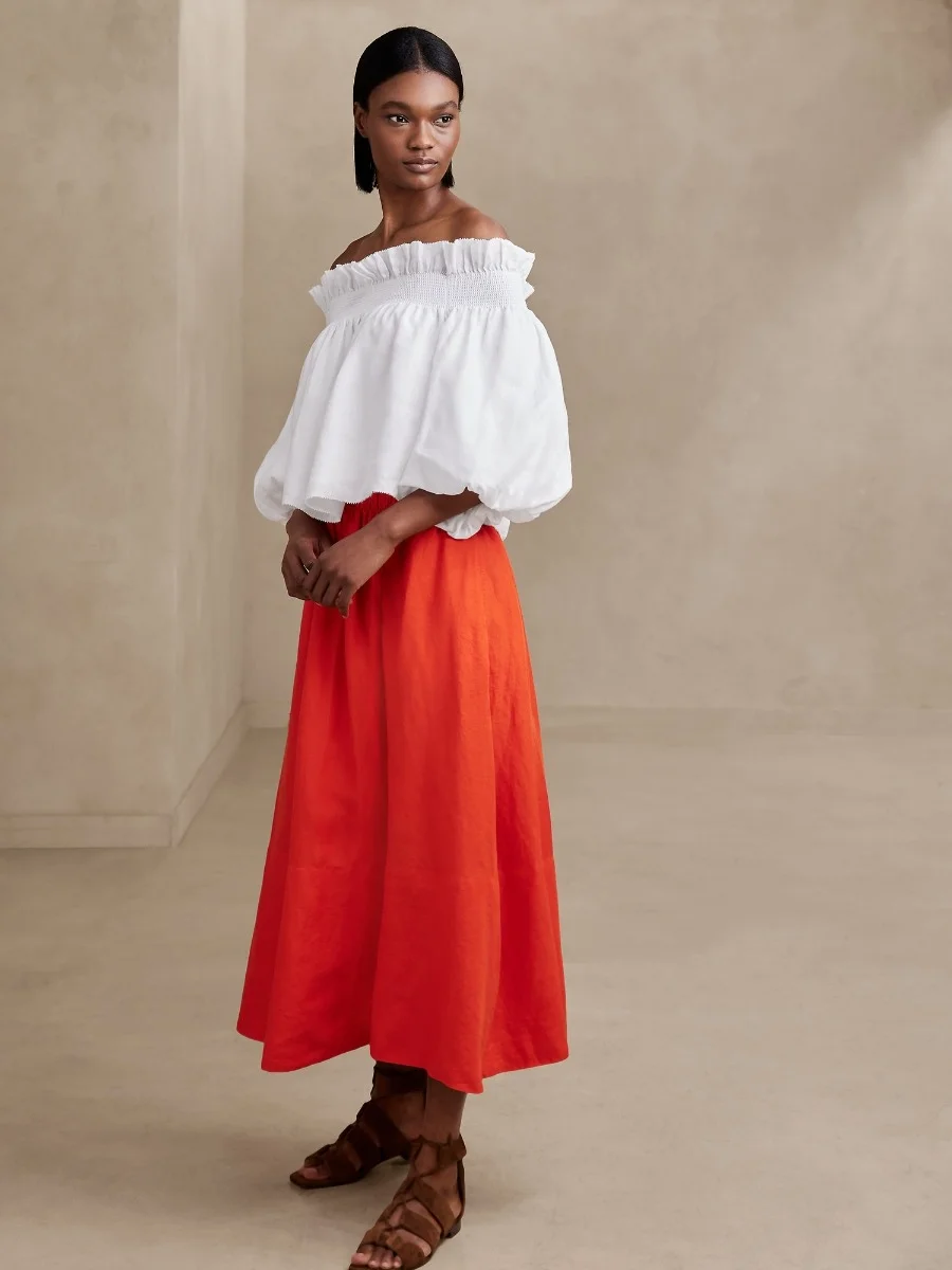 BANANA REPUBLIC Áo Kiểu Nữ Ls Smocked Off Shoulder Top