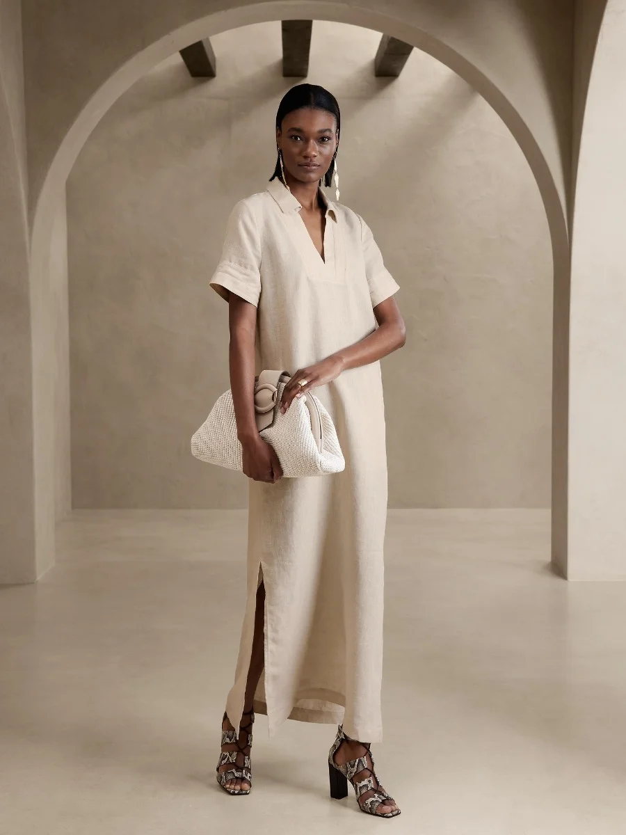 BANANA REPUBLIC Đầm Nữ Ss Utility Linen Caftan Shirtdress Maxi