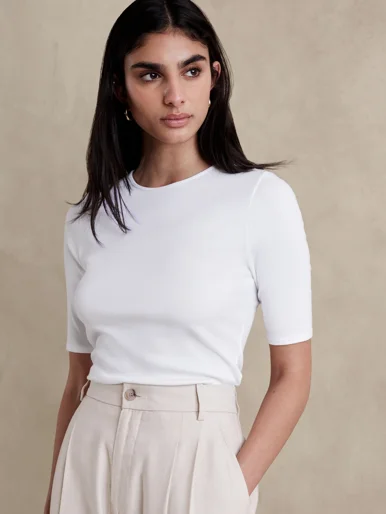 BANANA REPUBLIC Áo Thun Tay Ngắn Nữ Ss 2X2 Rib Elb