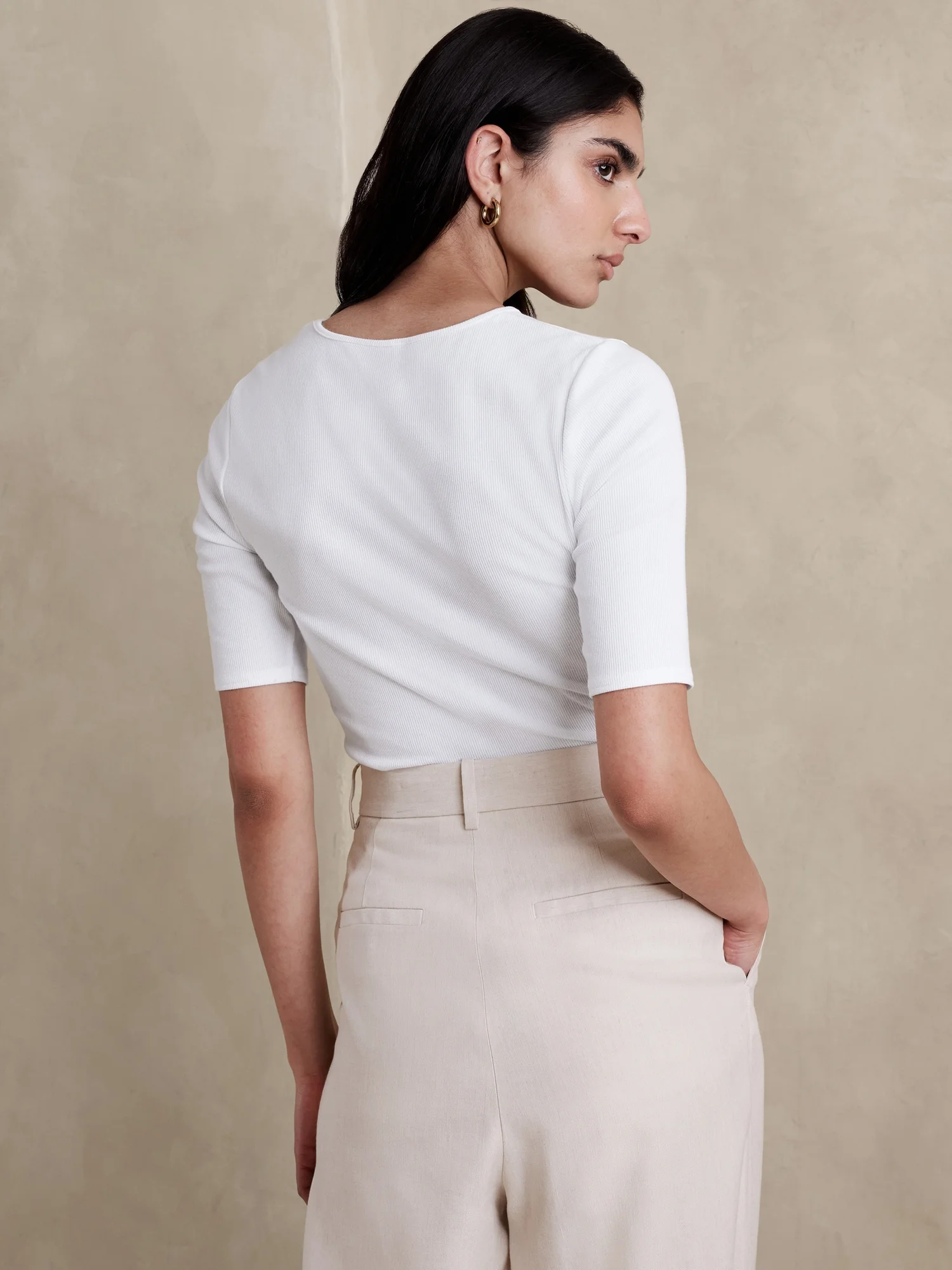 BANANA REPUBLIC Áo Thun Tay Ngắn Nữ Ss 2X2 Rib Elb