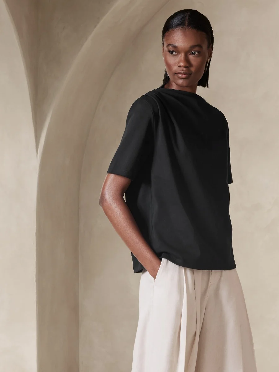 BANANA REPUBLIC Áo Thun Nữ Ss Heavy Cotton Drapped Top