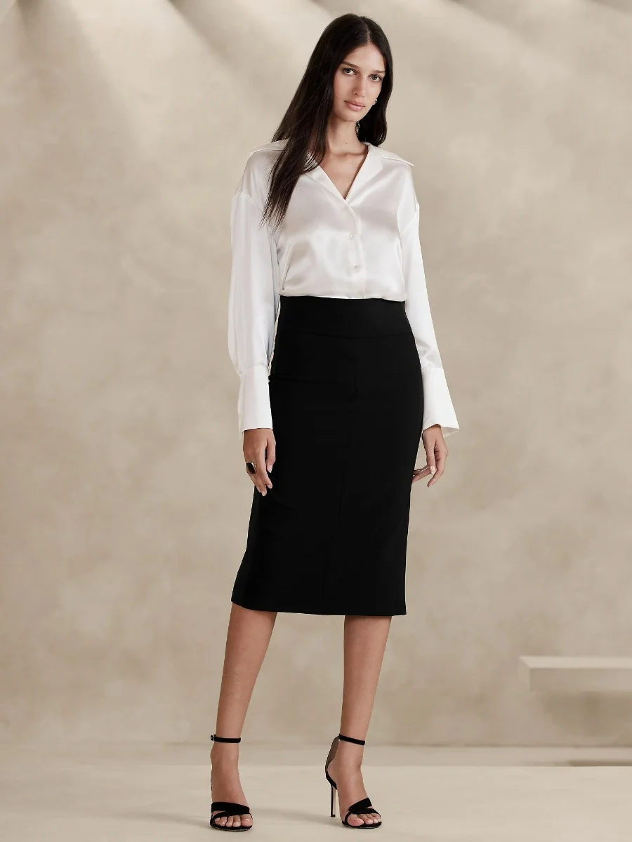 BANANA REPUBLIC Chân Váy Nữ Tuxedo Stripe Pencil Midi Skirt