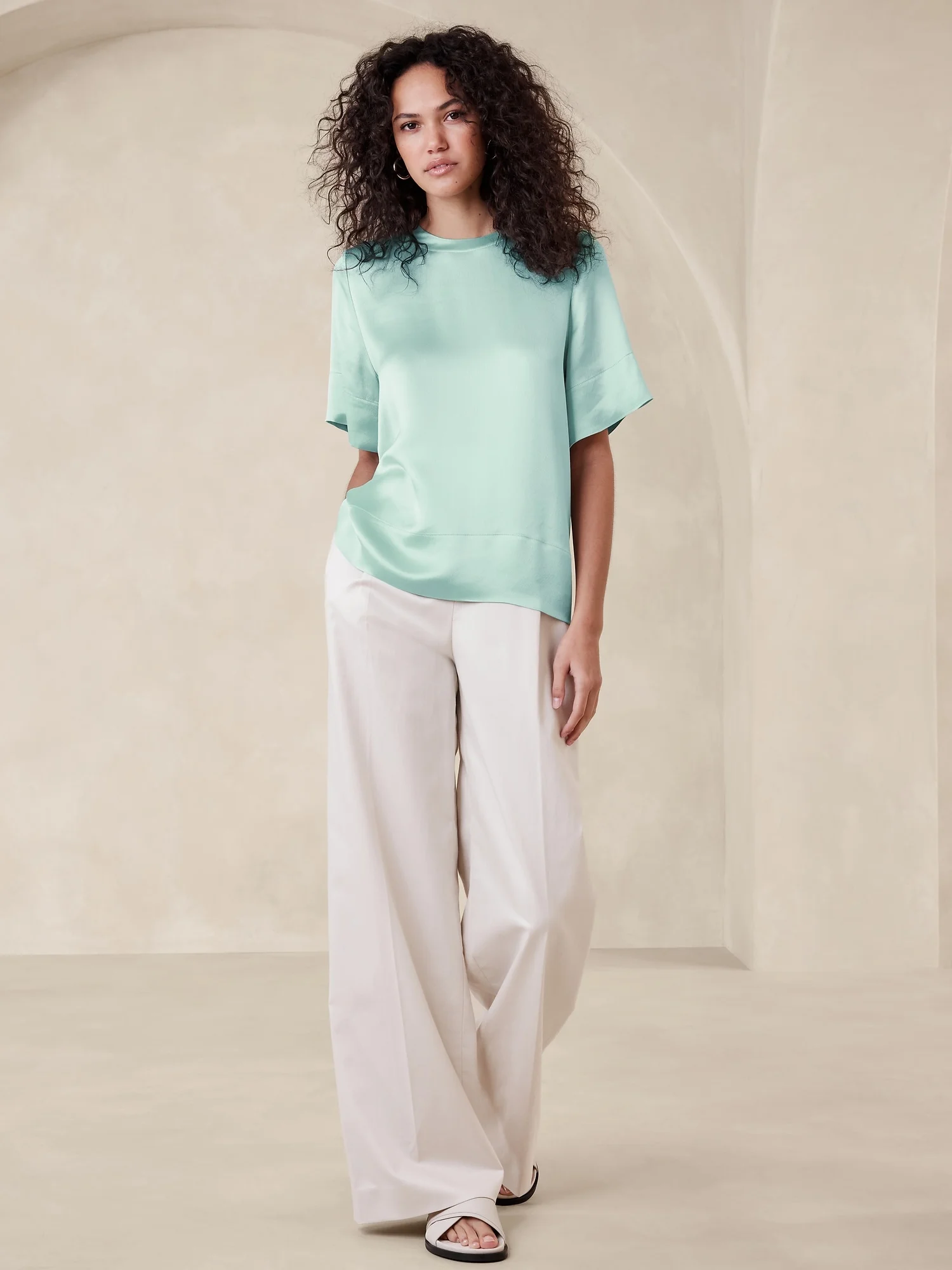 BANANA REPUBLIC Áo Sơ Mi Tay Ngắn Nữ Ss Tee - Acetate Satin