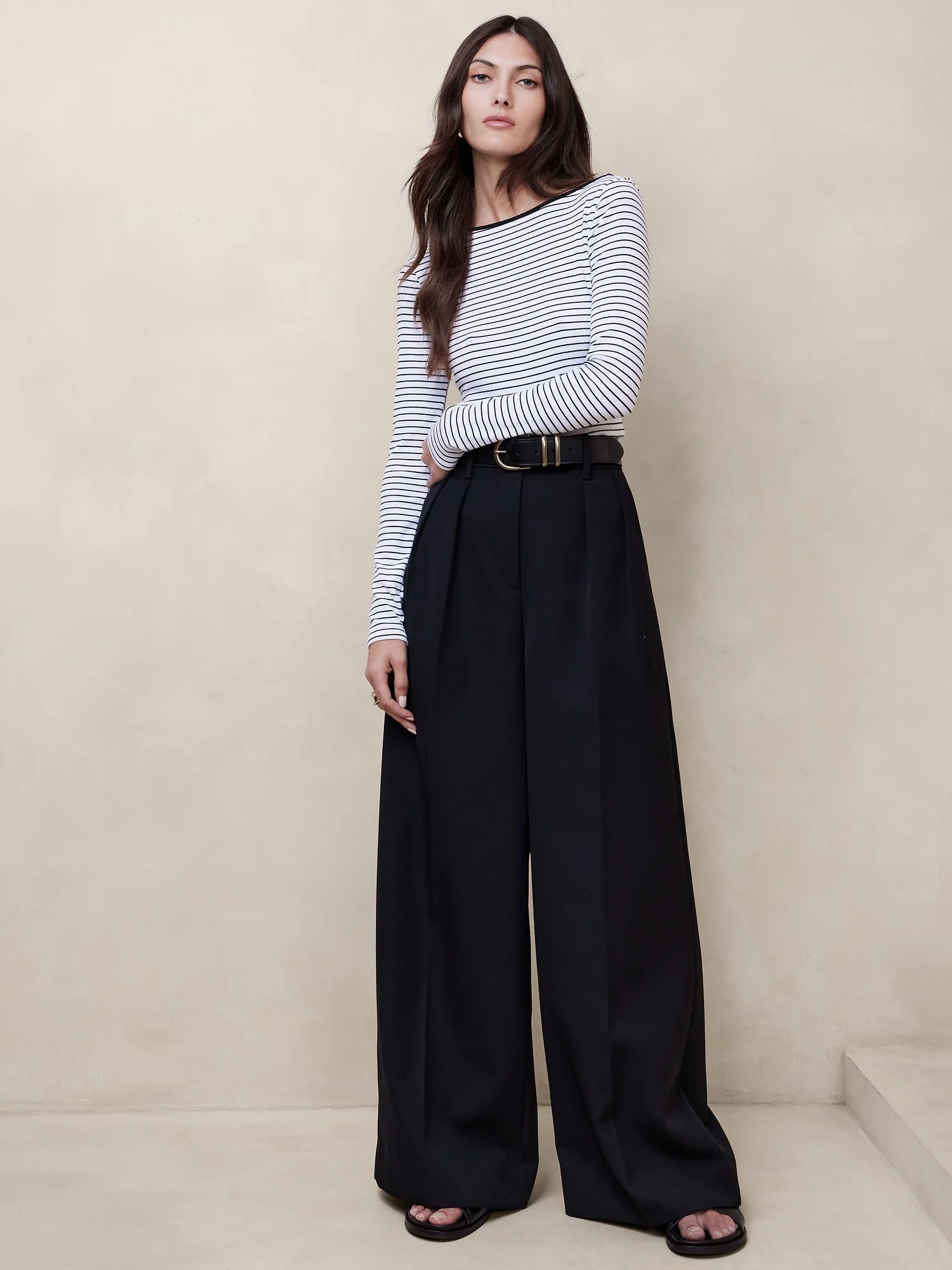 BANANA REPUBLIC Áo Thun Tay Dài Nữ Ls 2X2 Rib Scoop Back Boatneck