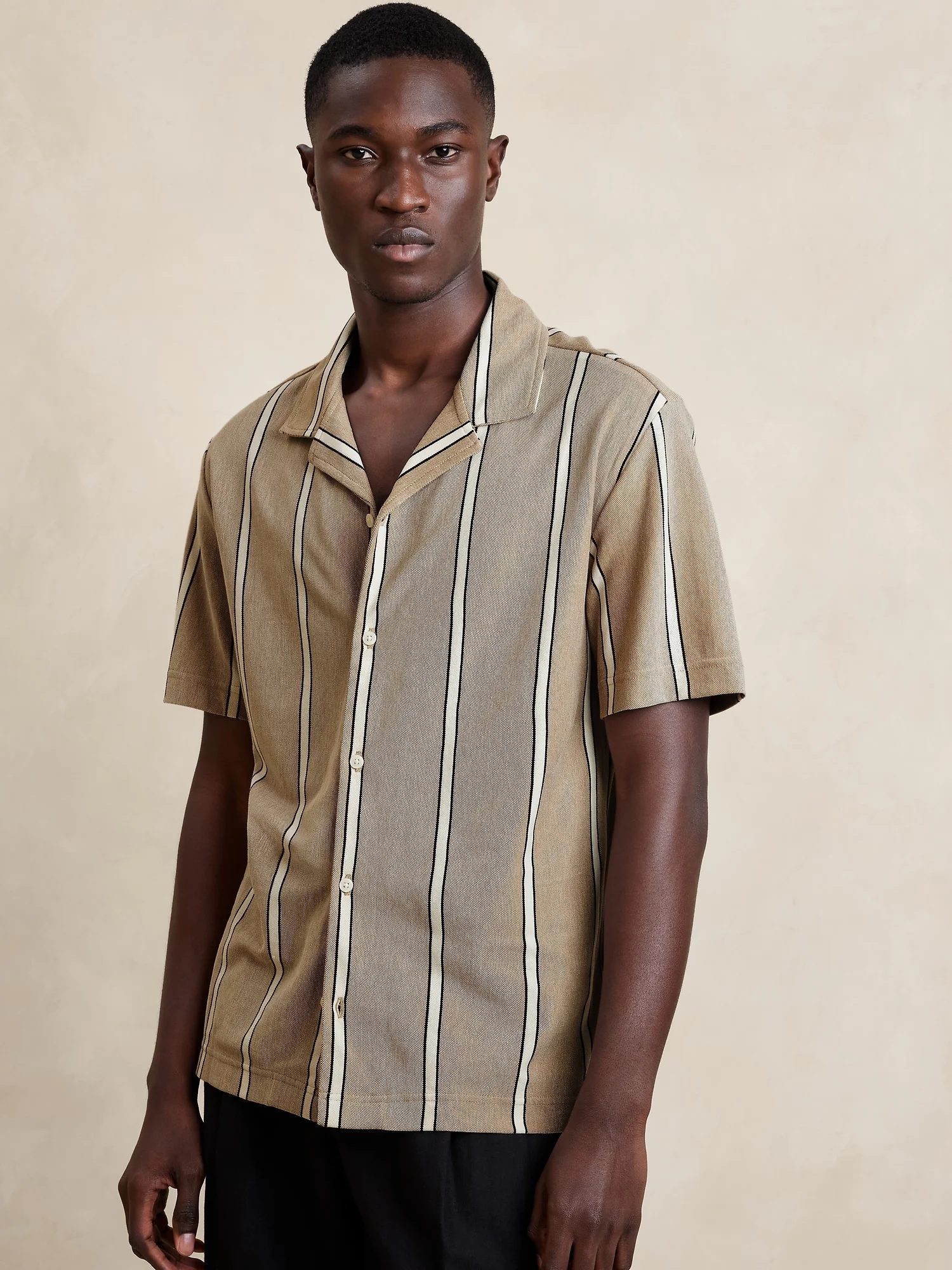 BANANA REPUBLIC Áo Thun Nam Lux Pique Ss Striped Resort Shirt