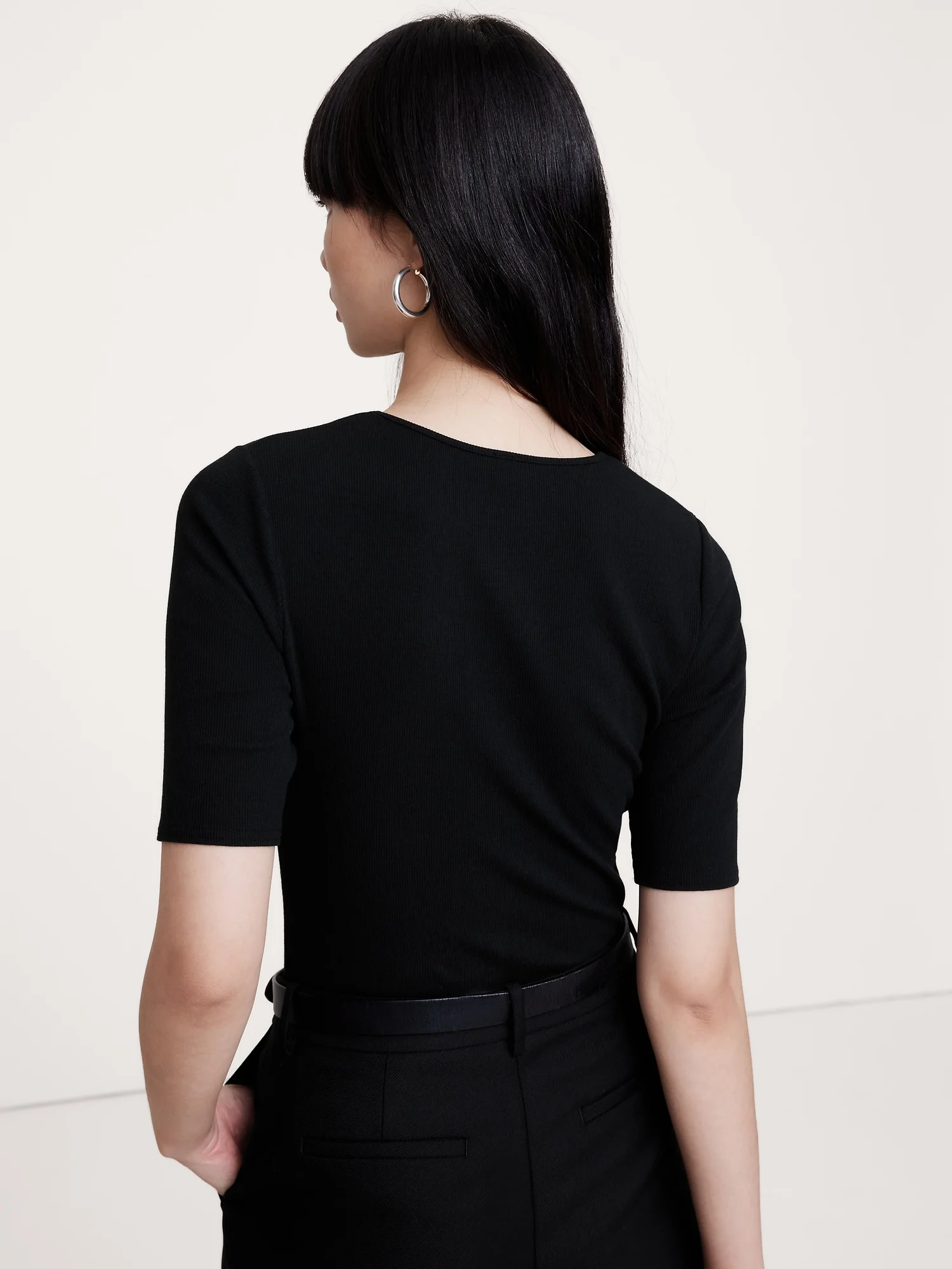 BANANA REPUBLIC Áo Thun Tay Ngắn Nữ Ss 2X2 Rib Elb
