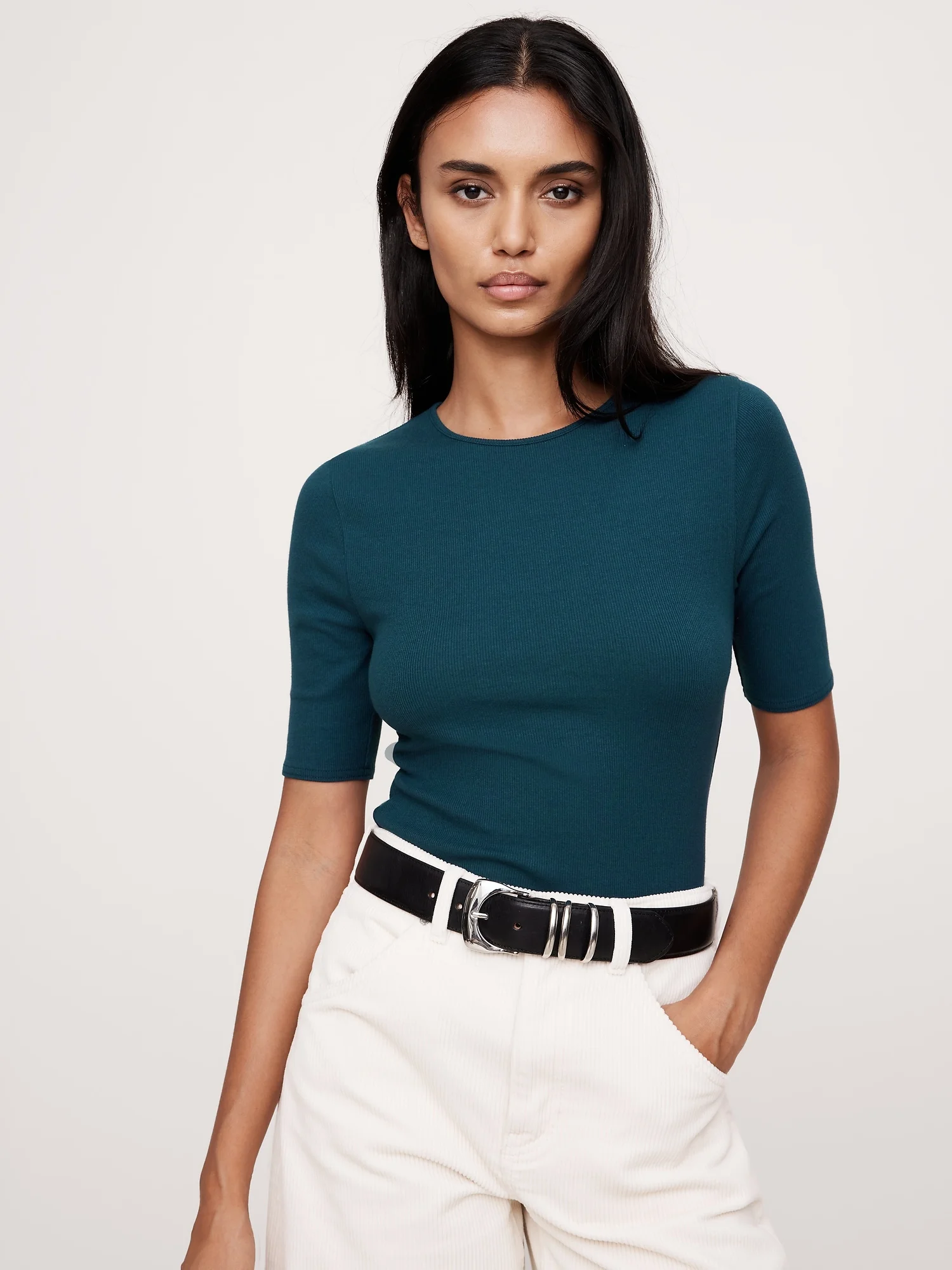 BANANA REPUBLIC Áo Thun Tay Ngắn Nữ Ss 2X2 Rib Elb