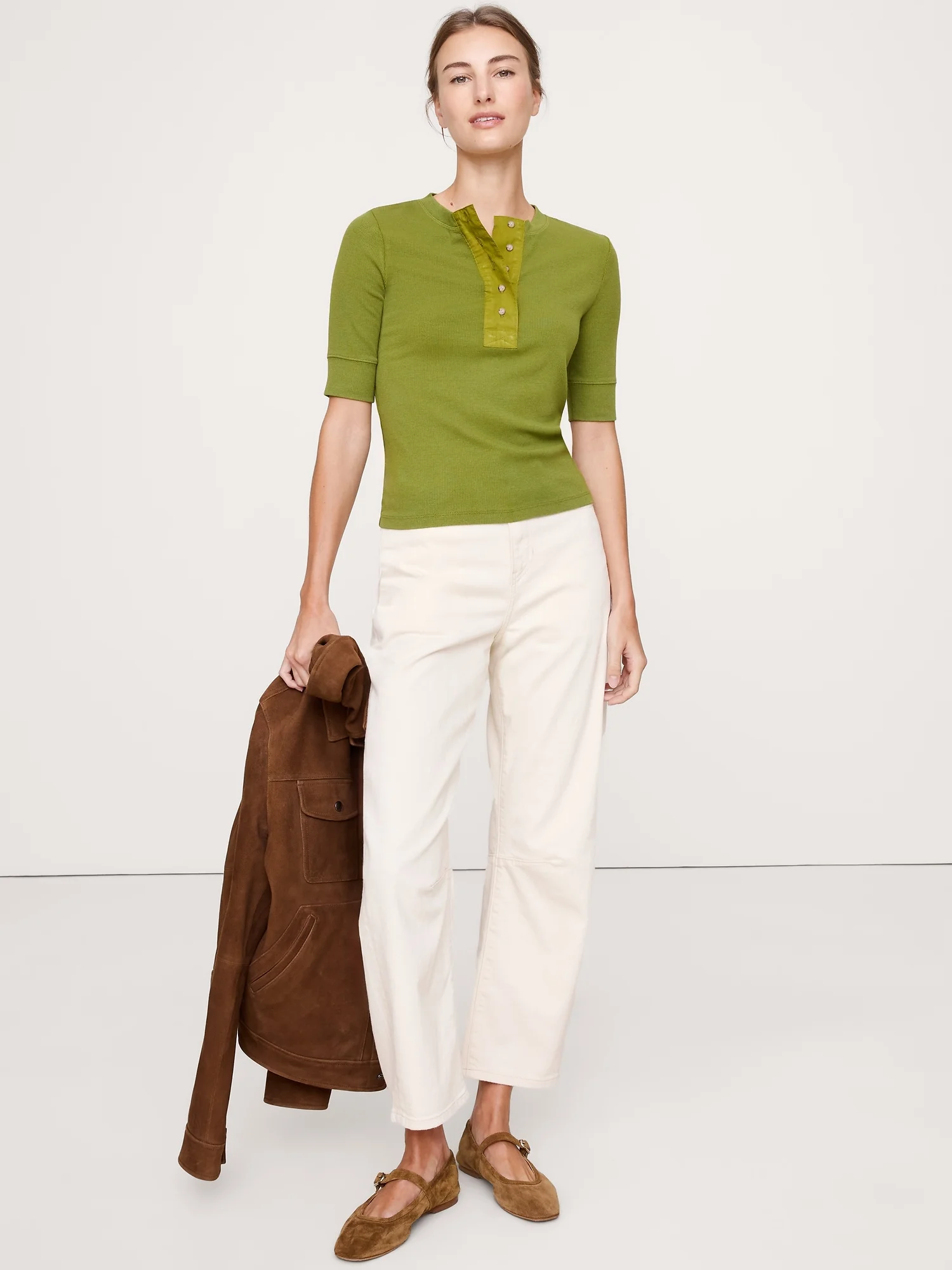 BANANA REPUBLIC Áo Thun Nữ Ss 2X2 Rib Mix