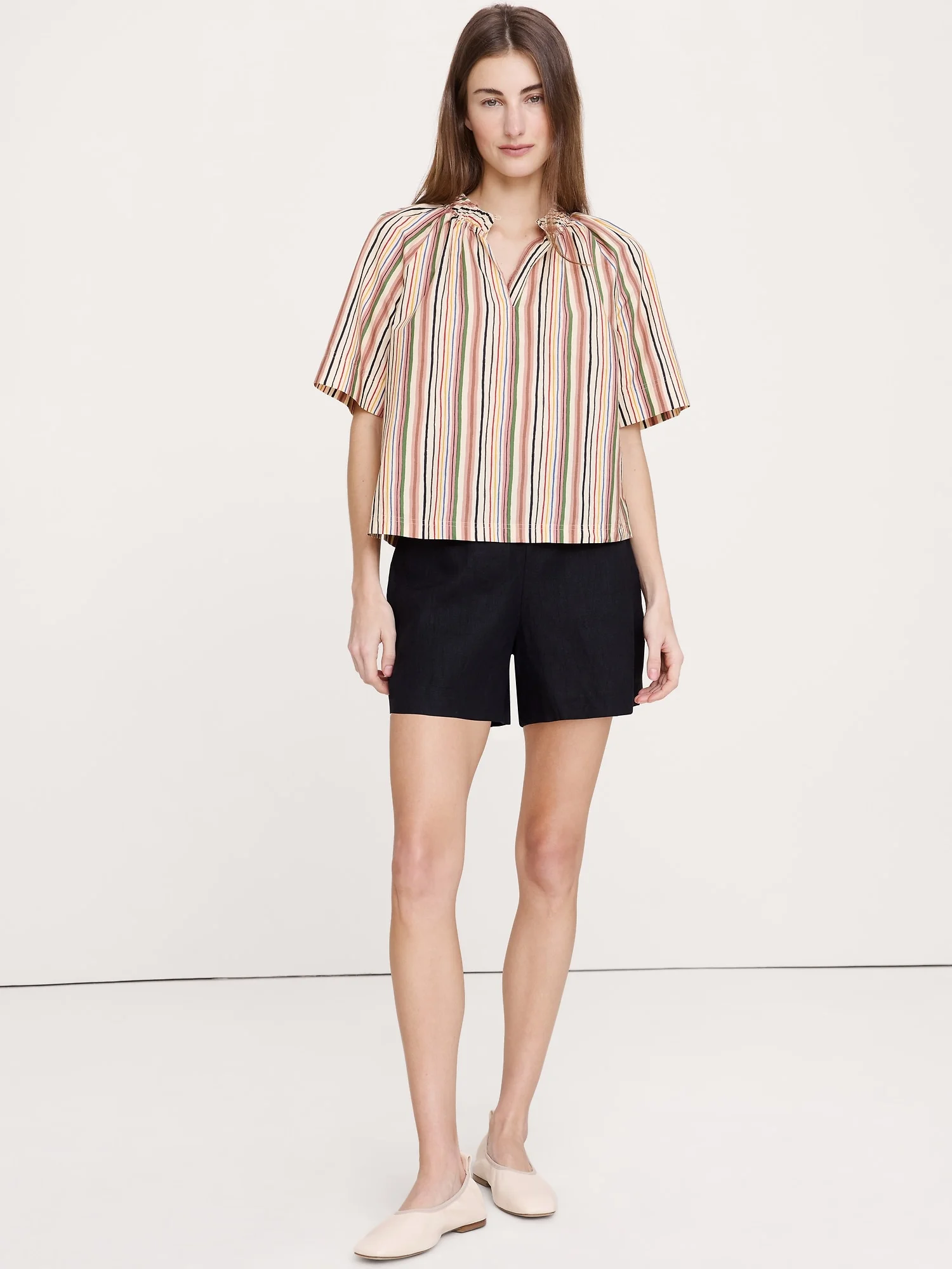 BANANA REPUBLIC Áo Kiểu Nữ Ss Split Neck Poplin Top
