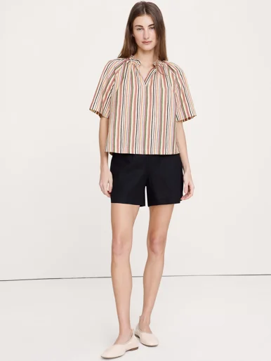 BANANA REPUBLIC Áo Kiểu Nữ Ss Split Neck Poplin Top